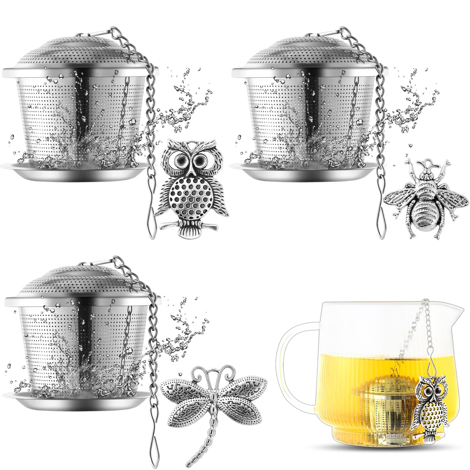 3 Sets Tea Infusers Tea Strainers For Loose Tea Fine Mesh Tea Steeper Stainless Tea Diffuser Tea Filters With Drip Trays And Pen