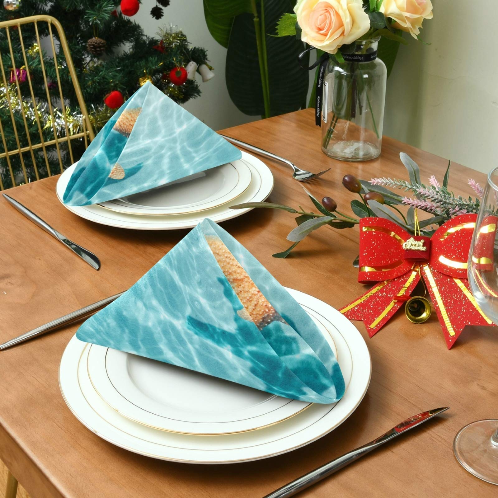 Exnundod Beach Starfish Summer Napkins Set Of 6 Ocean Sea Blue Dinner Guest Napkins For Kitchen Dinning Table Summer Decor Reusa