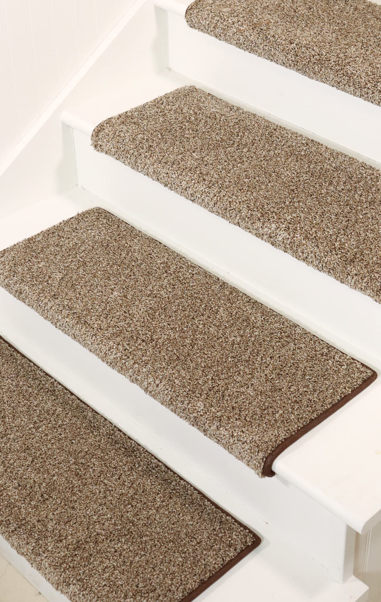 Oak Valley Designs™ Rounded Bullnose Carpet Stair Treads - Anti Slip Indoor Stair Mats for Wooden Stairs, Style: Stoney Brook, Milk & Cookies 27  W X 9.75 D (Set of 14)-Like New Condition