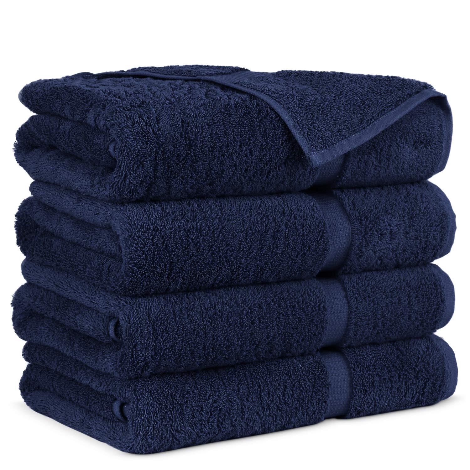 Towel Bazaar Premium Turkish Cotton Super Soft And Absorbent Towels (4-Piece Bath Towels, Navy Blue)