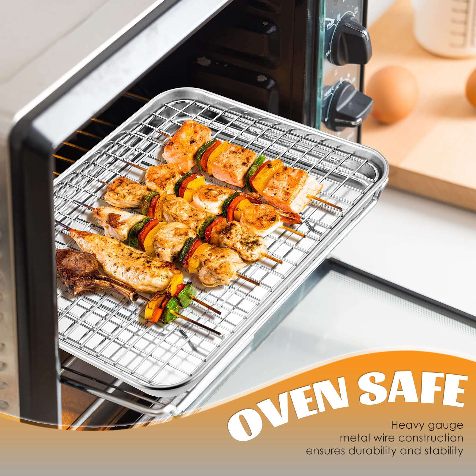 Small Baking Cooling Rack Set Of 2, E-Far Stainless Steel Toaster Oven Rack For Cooking Roasting Grilling Meat, 8.6    X 6.2