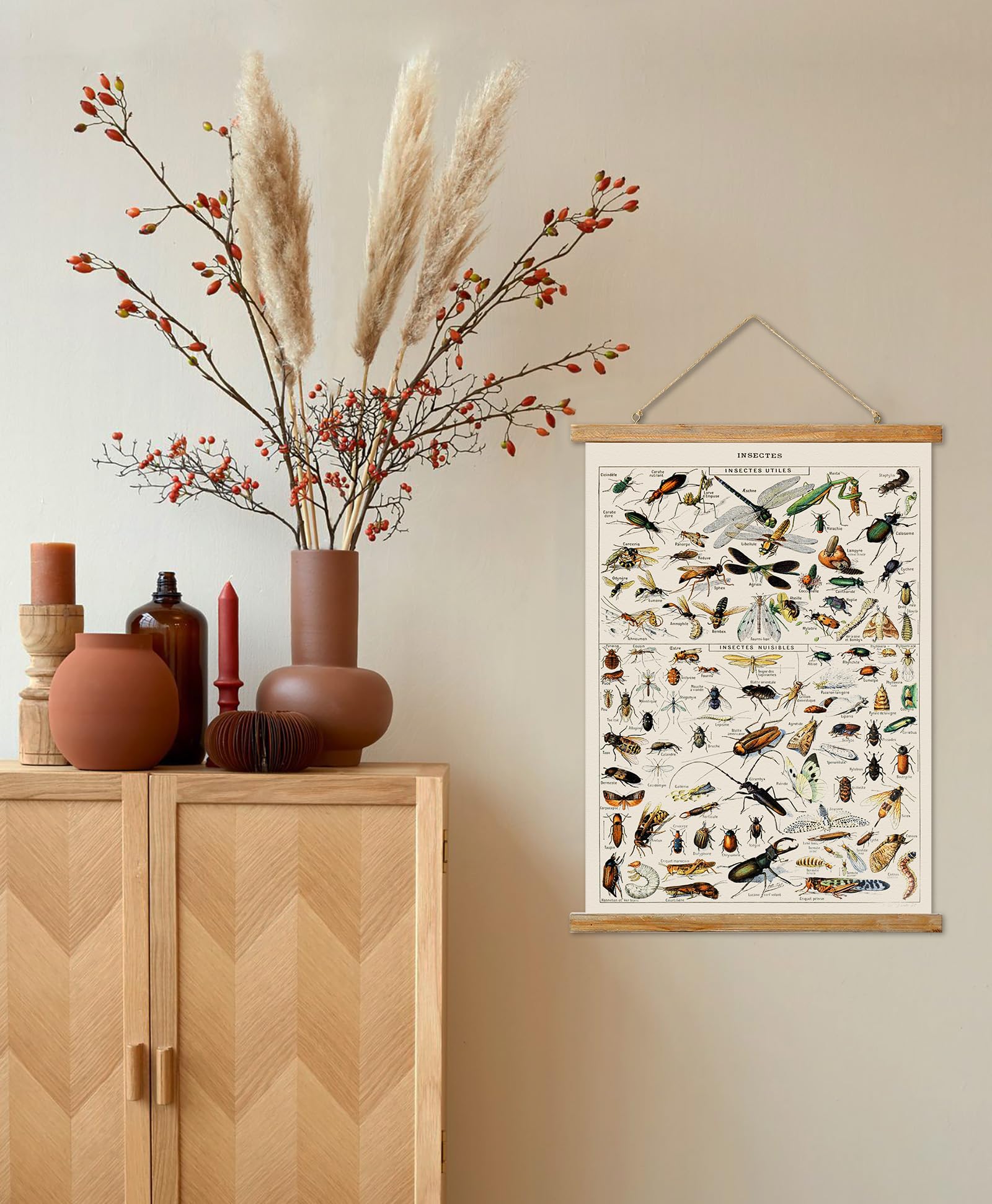Ovfovy Vintage Insect Poster, Rustic Room Aesthetic, Retro Wall Art Prints Without Fading, Printed On Linen With Wood Frames, Re