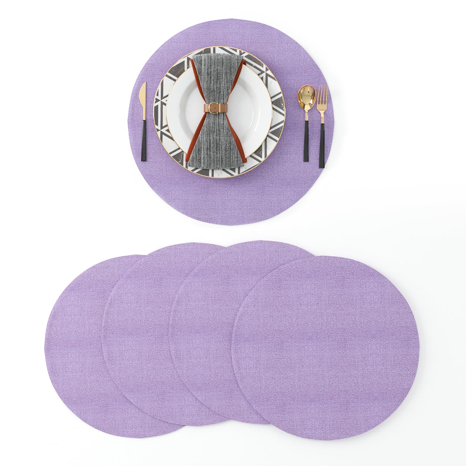 Natus Weaver Set Of 4 Round Placemat 15 Inch Soft Linen Eco-Friendly Fabric Handcrafted Machine Washable Indoor & Outdoor Tablem
