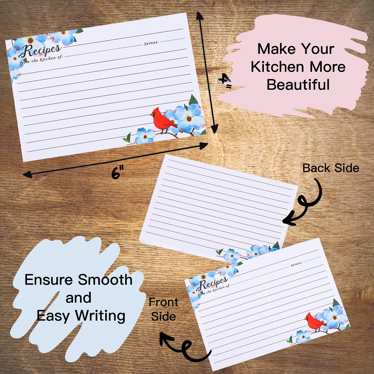 Cofice Recipe Cards 4X6 Inch, Cut Thicken Card Stock Double Sided Recipe Cards, 50-Pack (Bird)