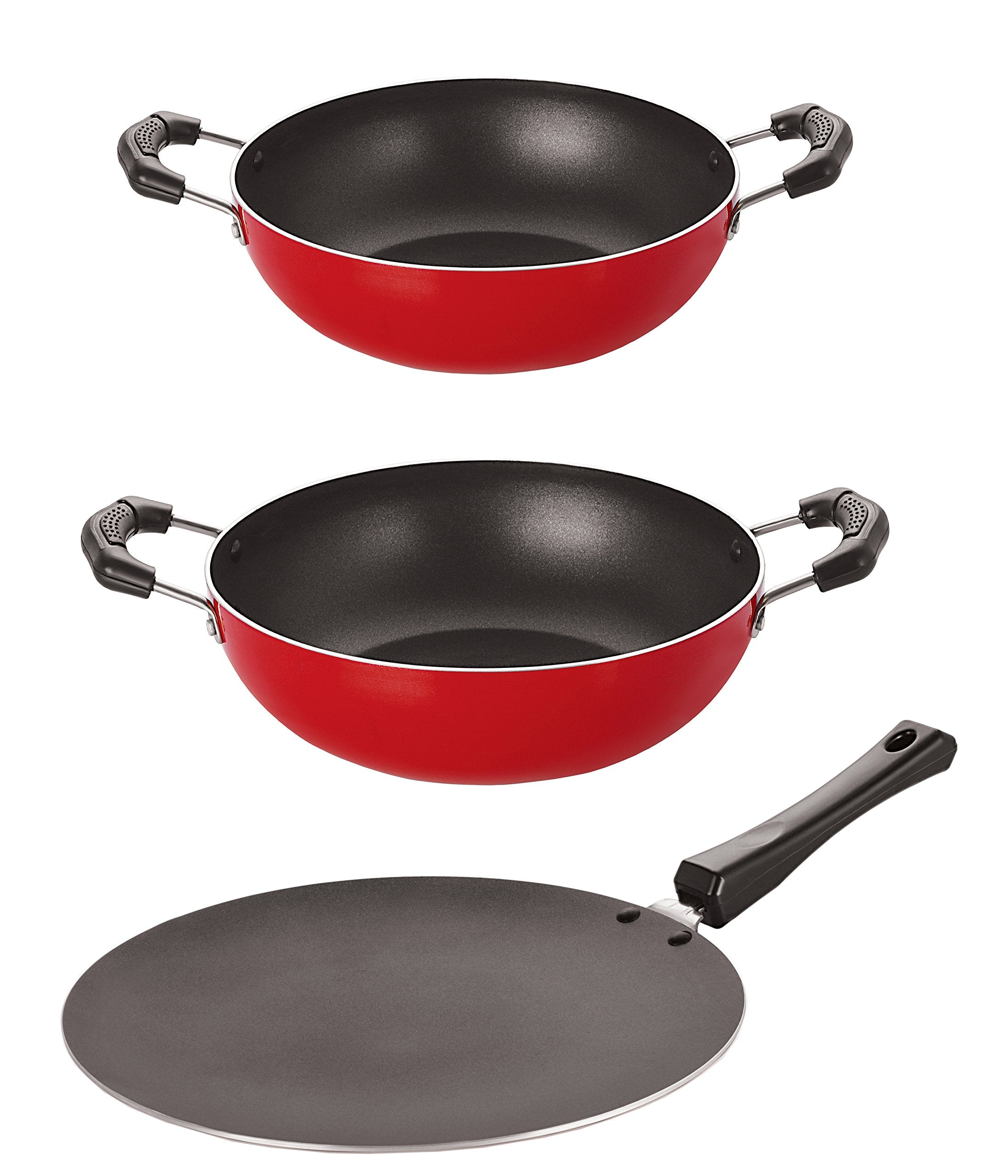 Nirlon NonStick Aluminium Skillet And Wok Combo Pots And Pans Set, 2.6Mm_Ct12_Kd10_Kd11