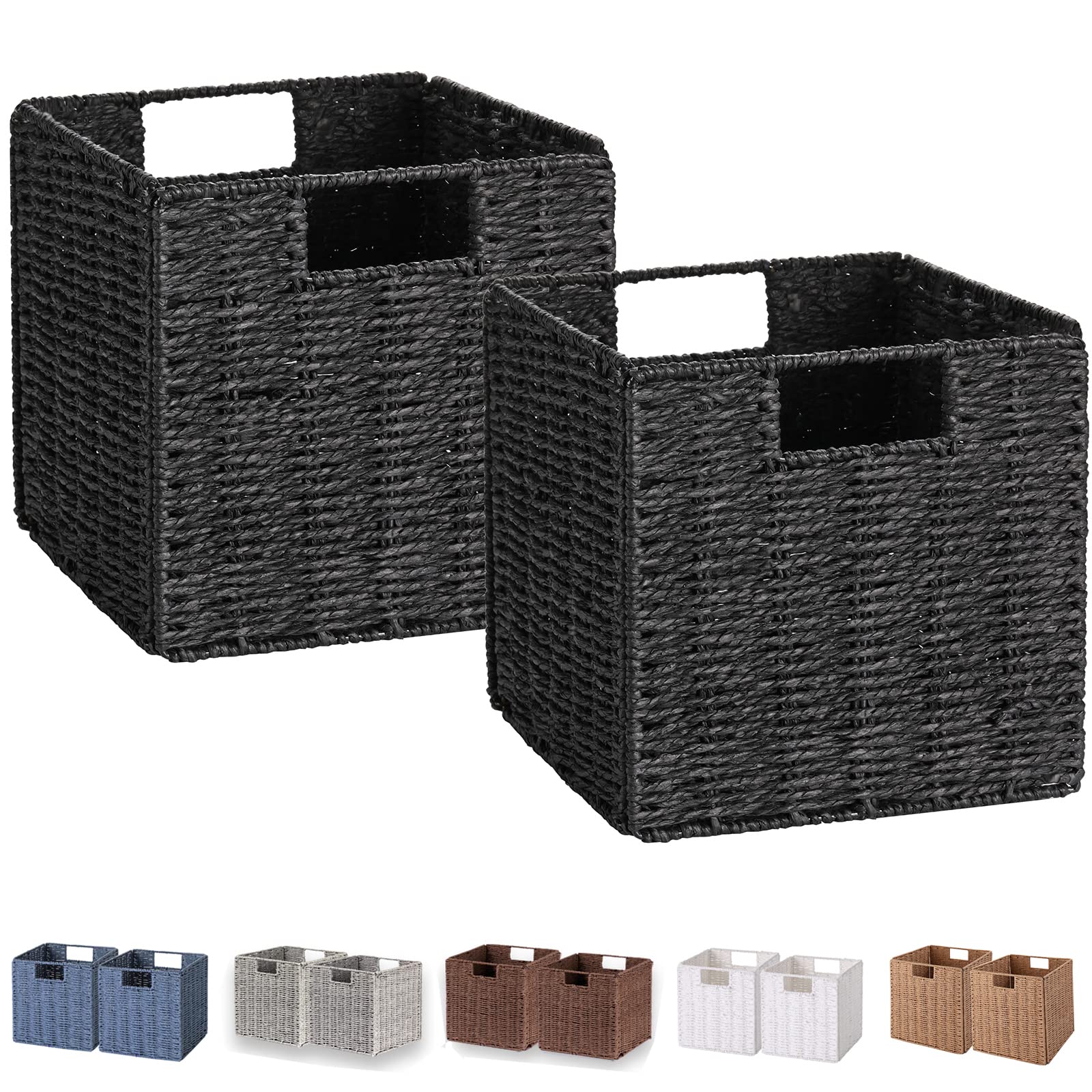 Vagusicc Storage Basket, Set Of 2 Hand-Woven Storage Baskets For Organizing With Handles, Foldable Cube Storage Baskets Bins Org