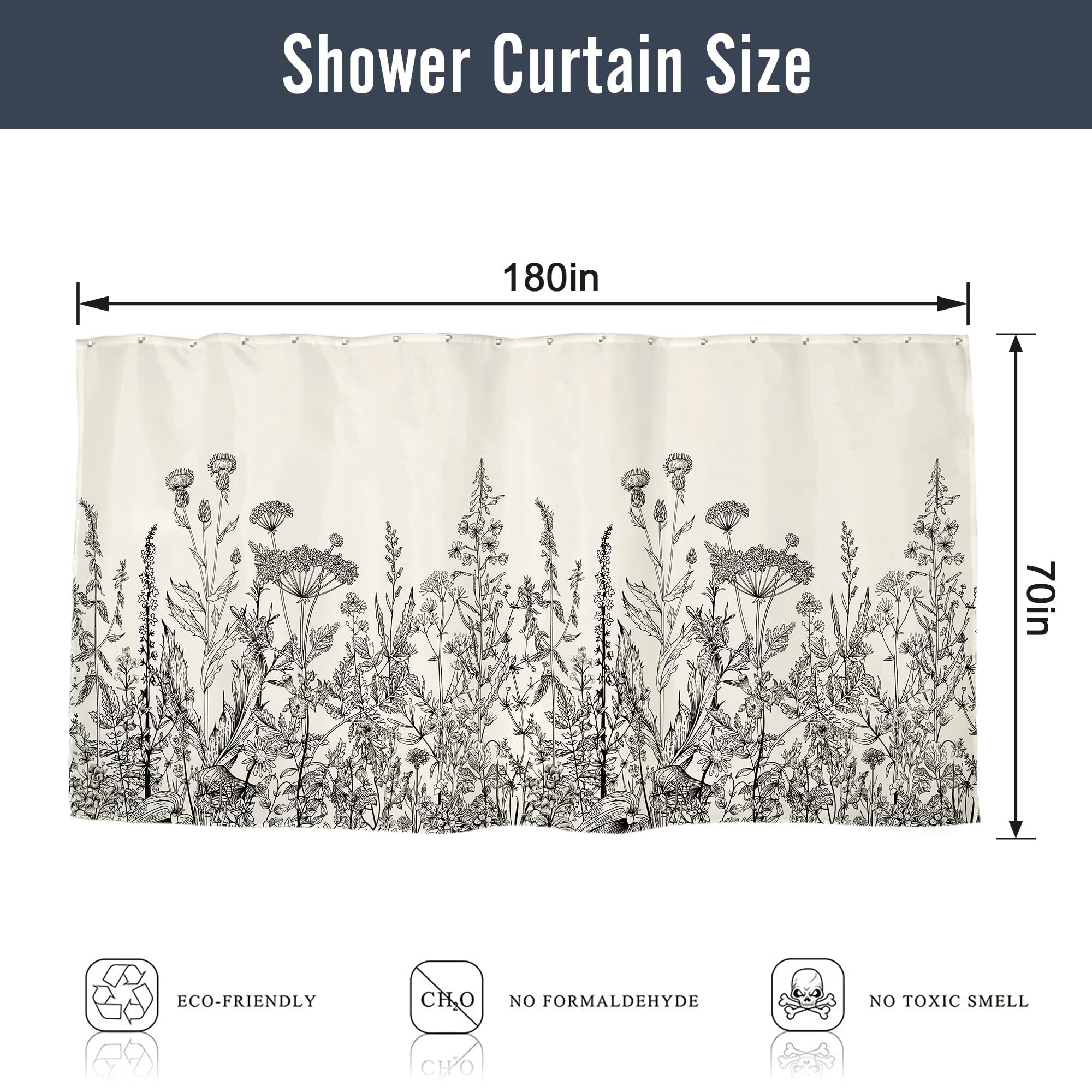 Riyidecor Clawfoot Tub Extra Wide Shower Curtain 180Wx70H Inch Flower Wrap All Around Circular Round Floral Wildflower Botanical Plants Herbs Decor Bathroom Polyester Waterproof Metal Hooks 32 Pack