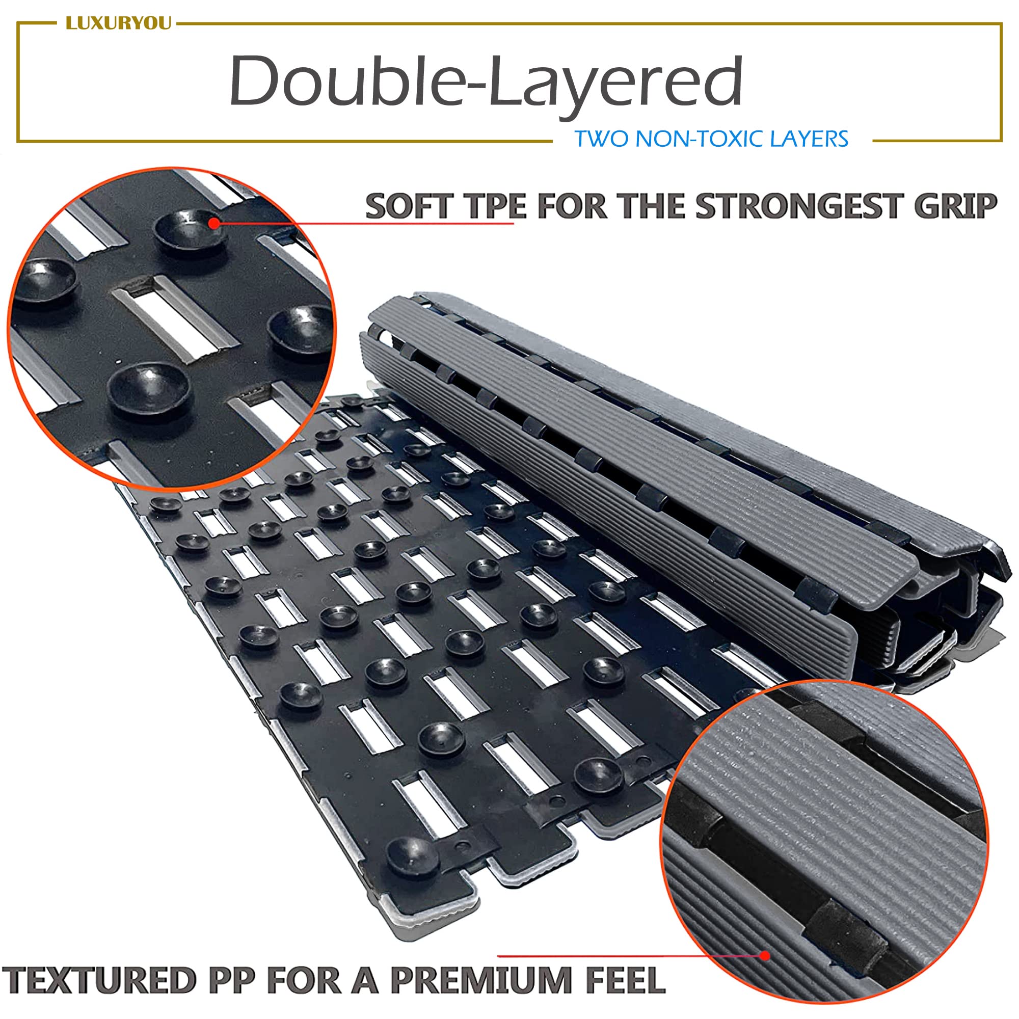 LuxurYou Non Slip Bathtub Mat | Double-Layered Shower Floor Mat with Suction Cups | EZ-Dry Construction | Non-Toxic  BPA  Latex  Phthalate  PVC Free (Mist)