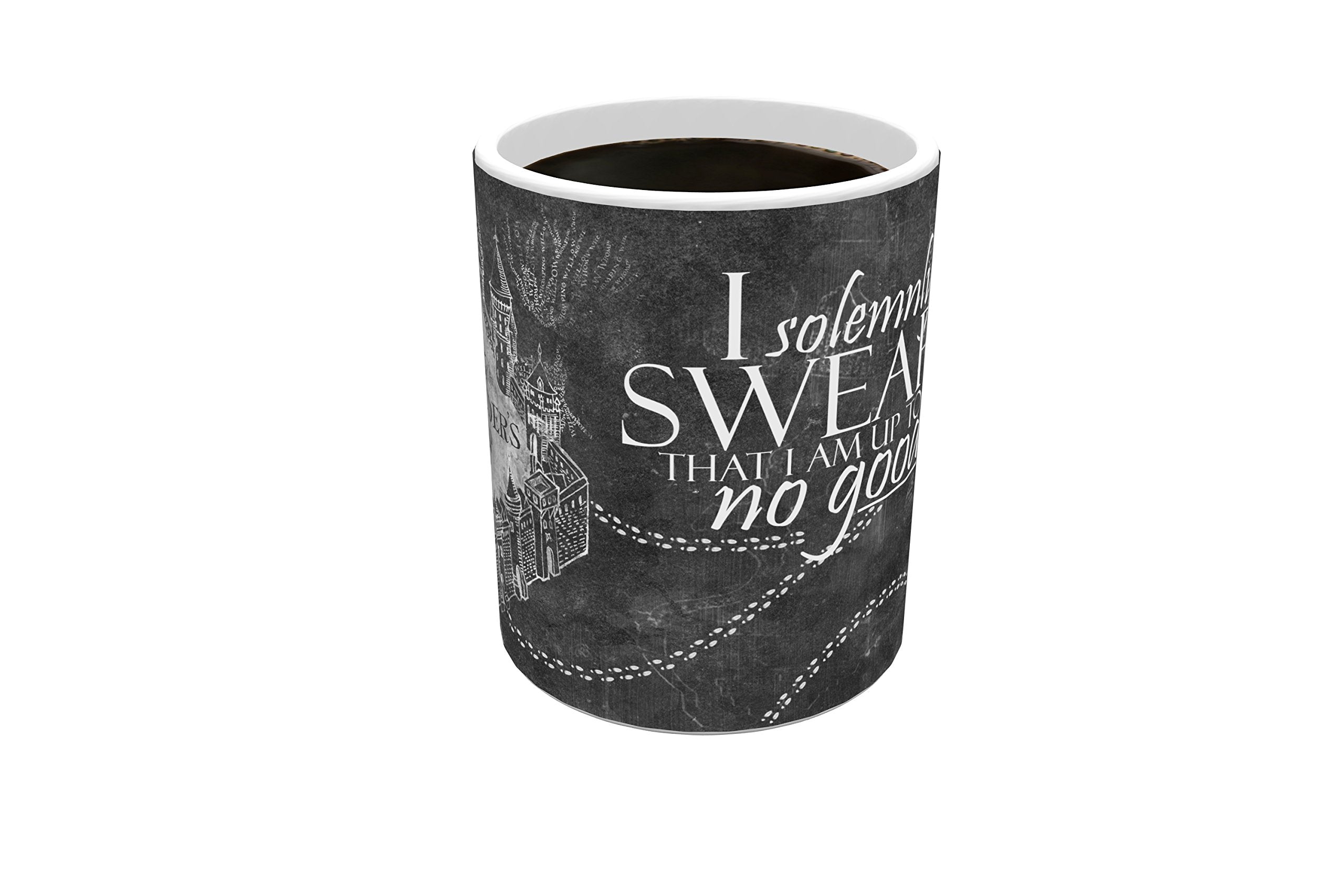Morphing Mugs Harry Potter - Marauder's Map - Black and White - I Solemnly Swear - Mischief Managed - One 11 oz Color Changing C
