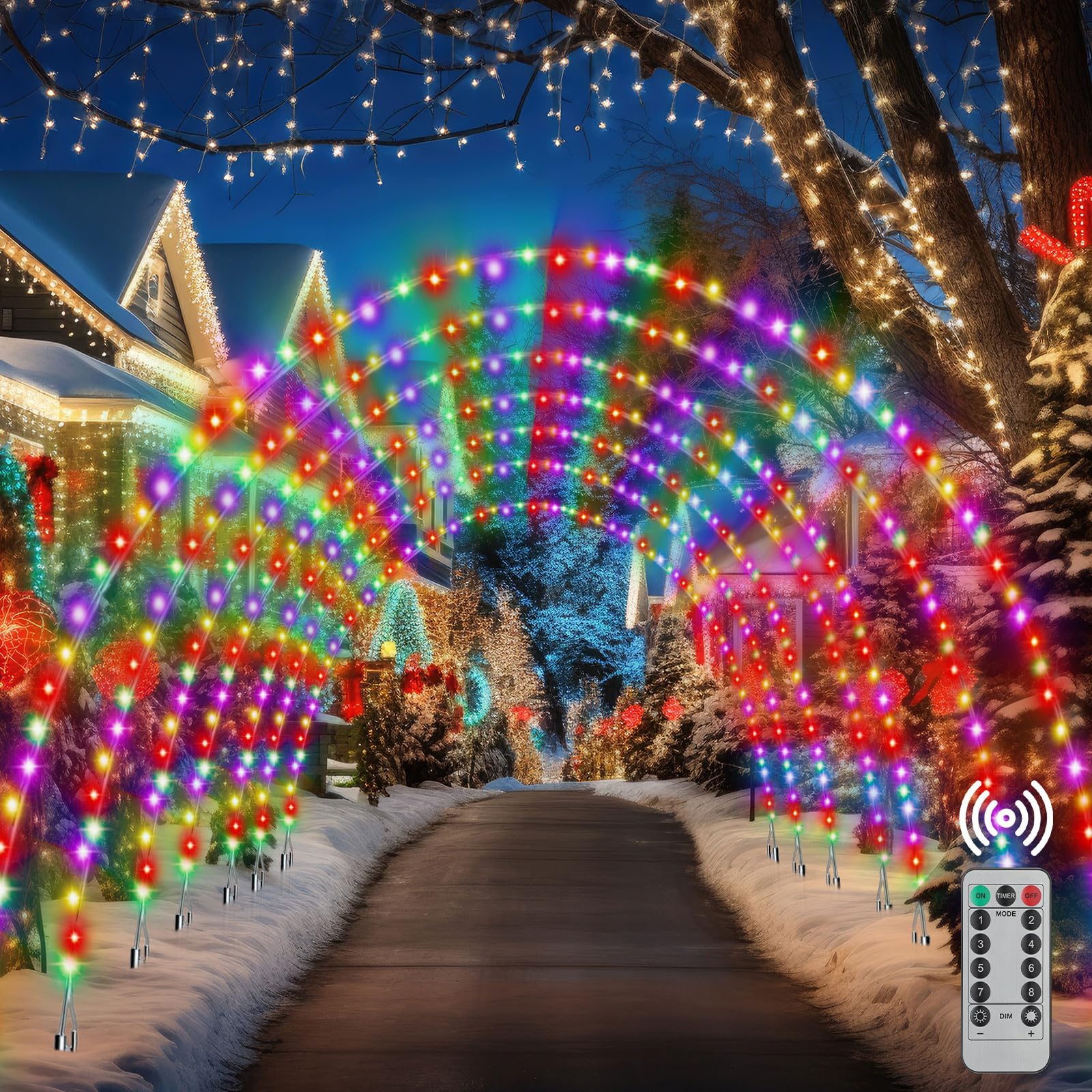 Aurelema 12 Sets 6.6 ft Light Arch for Christmas with 8 Mode LED Lights Remote Easy Assembly Reusable for Outdoor Christmas Arch