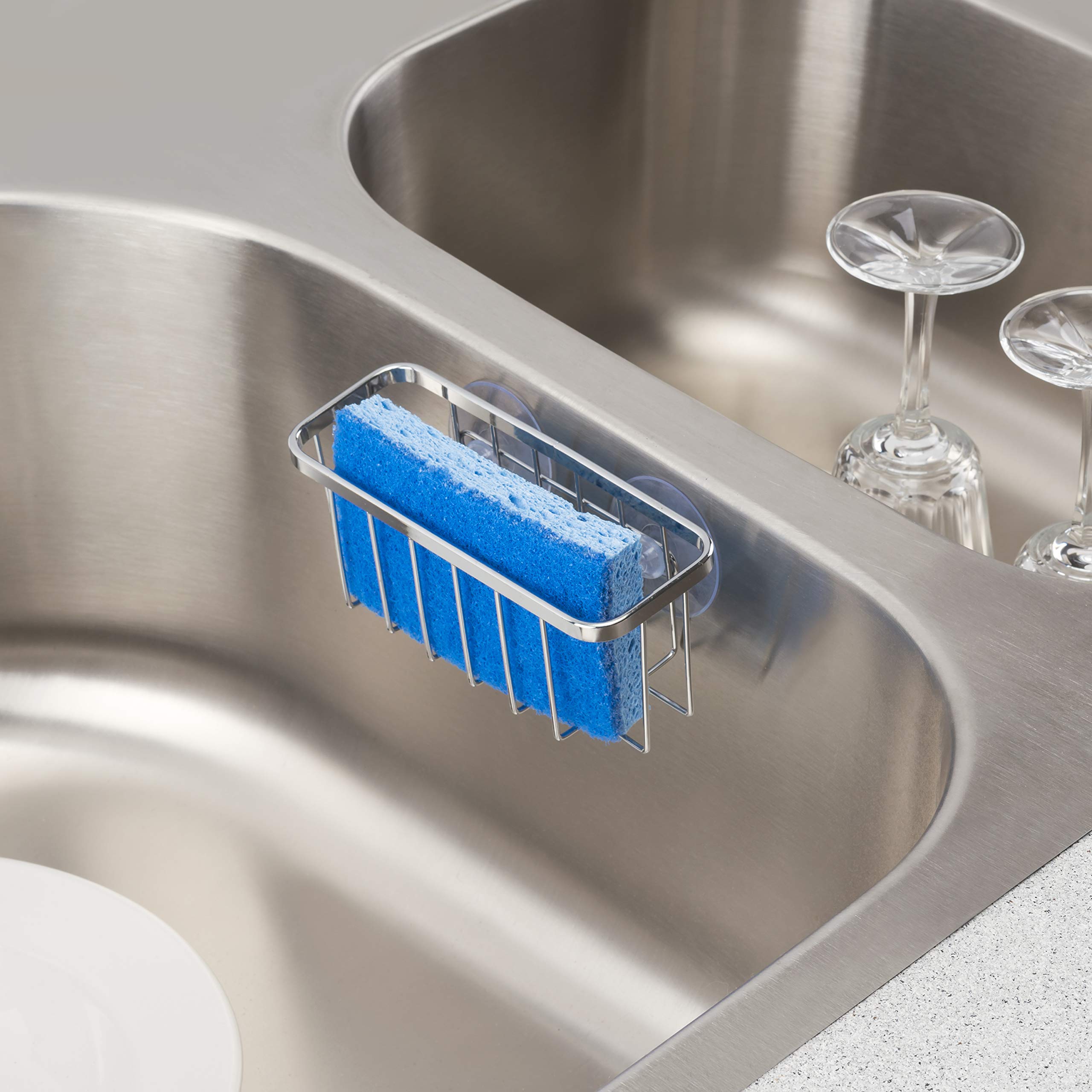 Home Basics Sh41080 Kitchen Sink Suction Holder For Sponges, Scrubbers, And Soap, Chrome