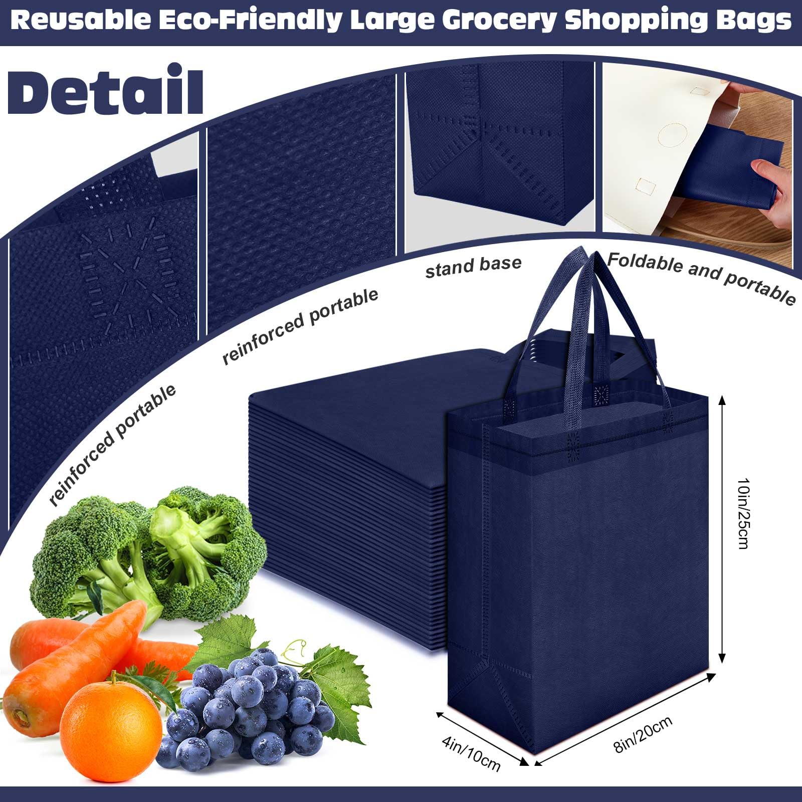 Windyun 50 Pcs Reusable Tote Bag Bulk 8 x 4 x 10 Inch Non Woven Shopping Bag with Handle Christmas Reusable Grocery Gift Tote(Na