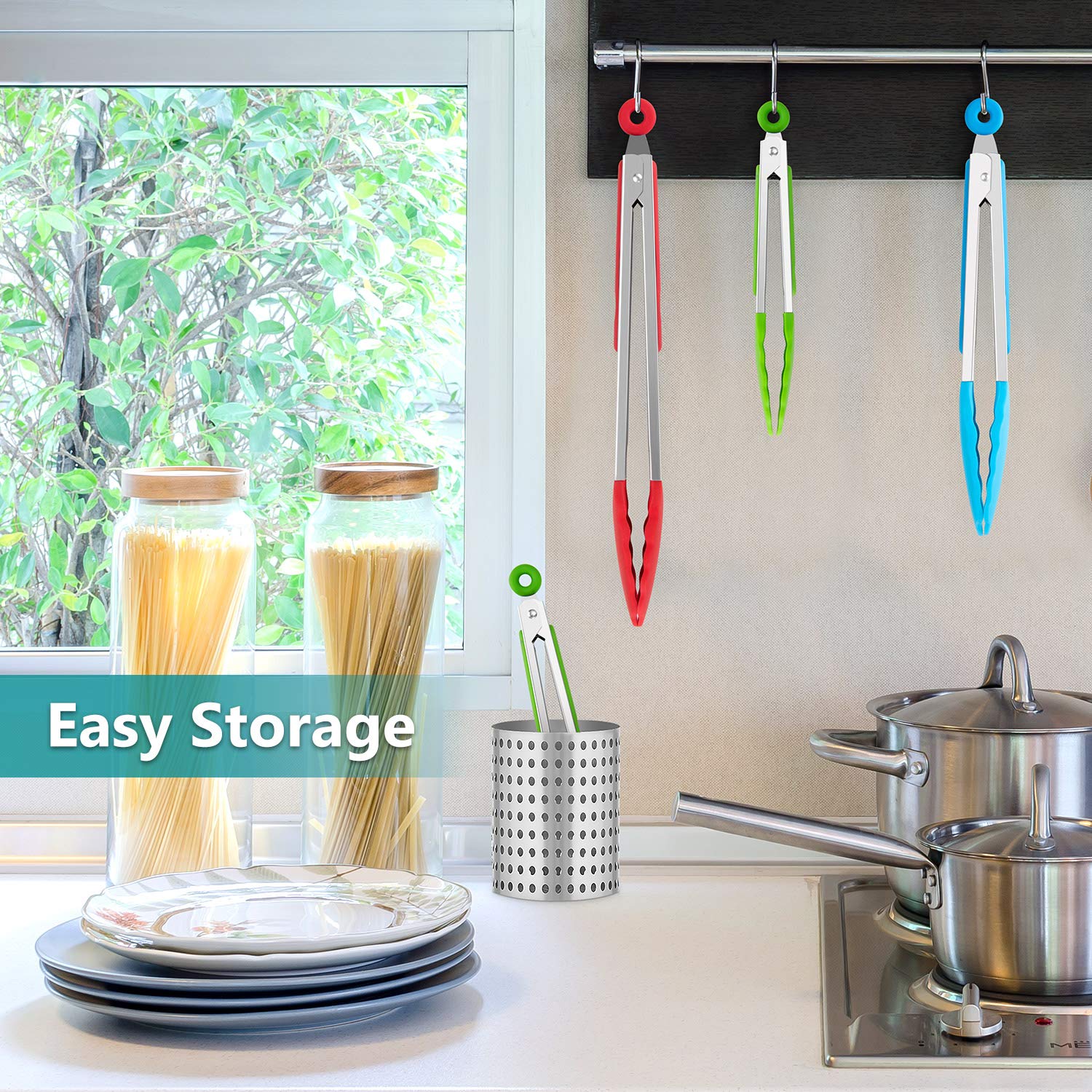 Kitchen Tongs Set Of 3, Cooking Tongs With Silicone Tips, Stainless Steel Buffet Tongs, Non-Stick Non-Scratch Heat Resistant Ton