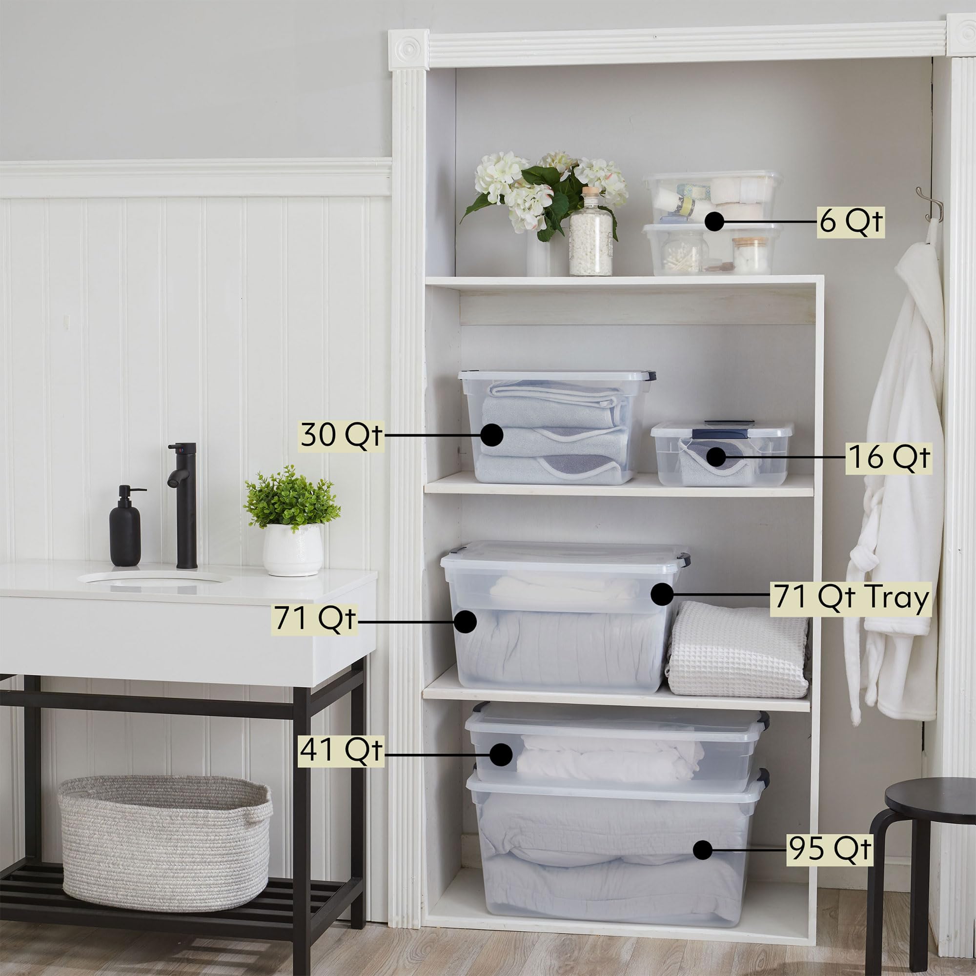 Rubbermaid Cleverstore Clear 30 Qt Pack Of 6 Stackable Plastic Storage Containers With Durable Latching Clear Lids