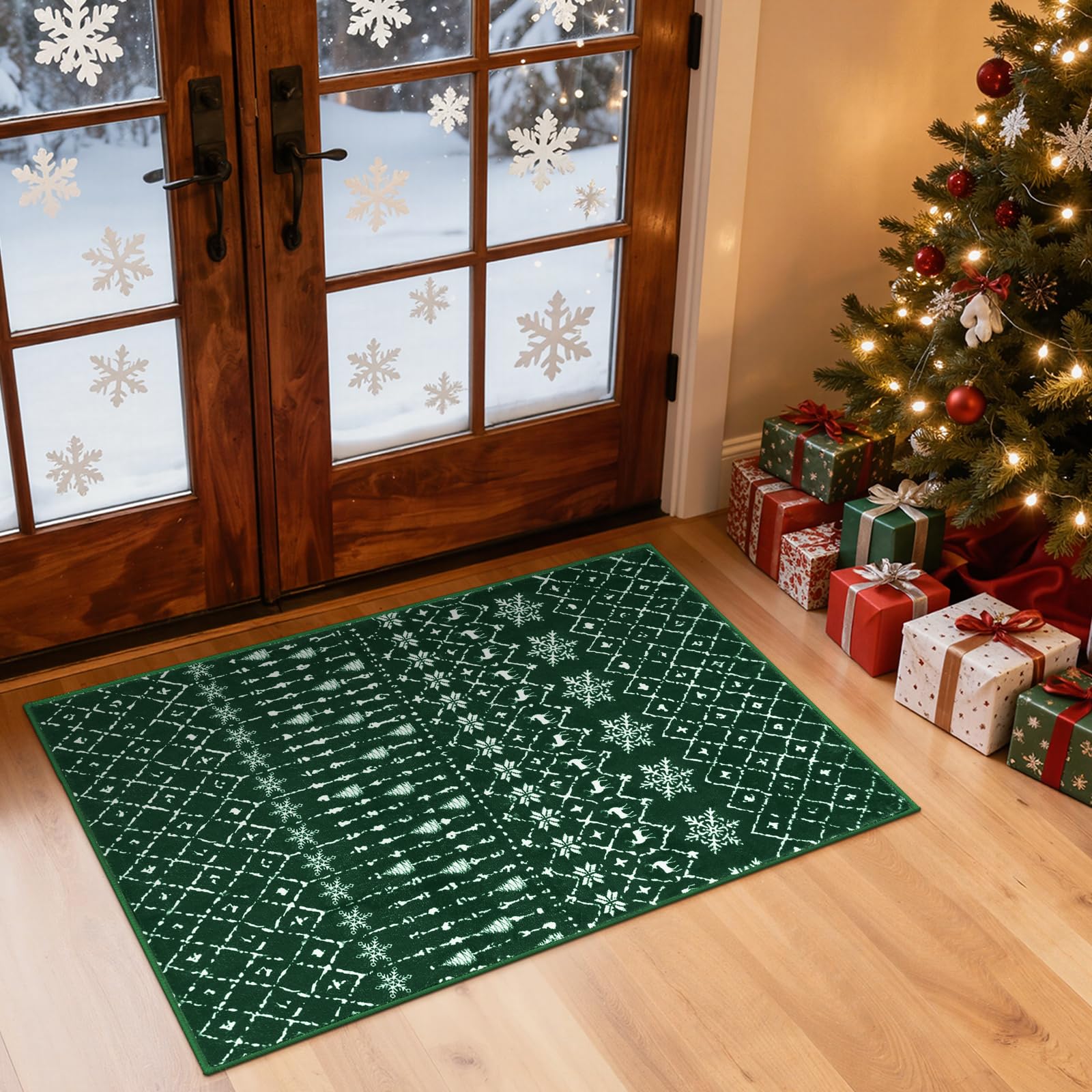Lahome Christmas 2x3 Entryway Rug Non Slip Soft Small Winter Holiday Kitchen Rug Christmas Indoor Door Mat for Entrance Washable