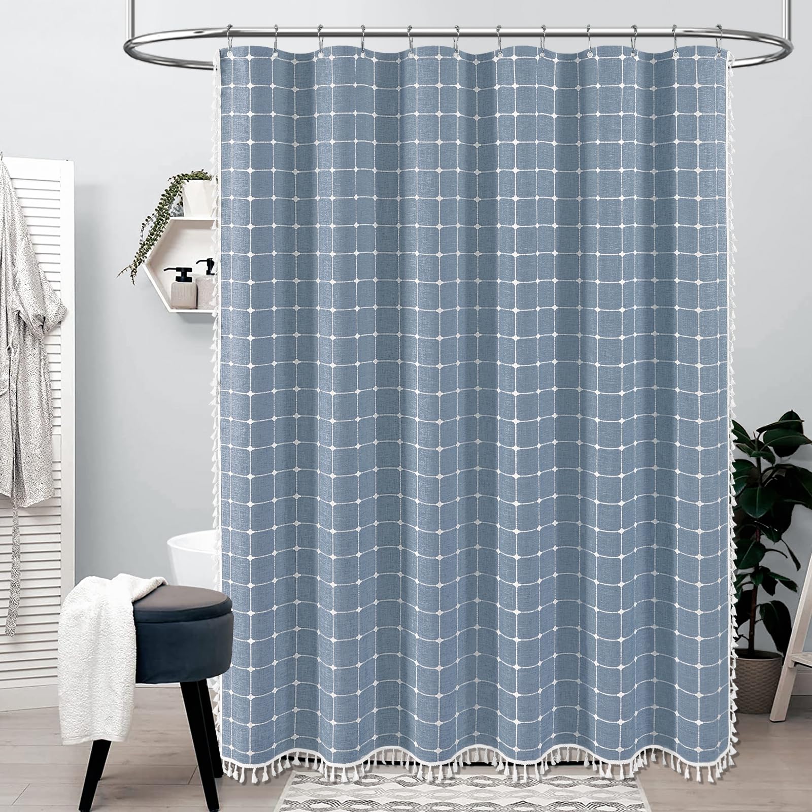 Bttn Stall Fabric Shower Curtain - 54 X 78 Inch Boho Linen Heavy Duty Cloth Tassel Shower Curtain Set With 10 Hooks, Narrow Rust