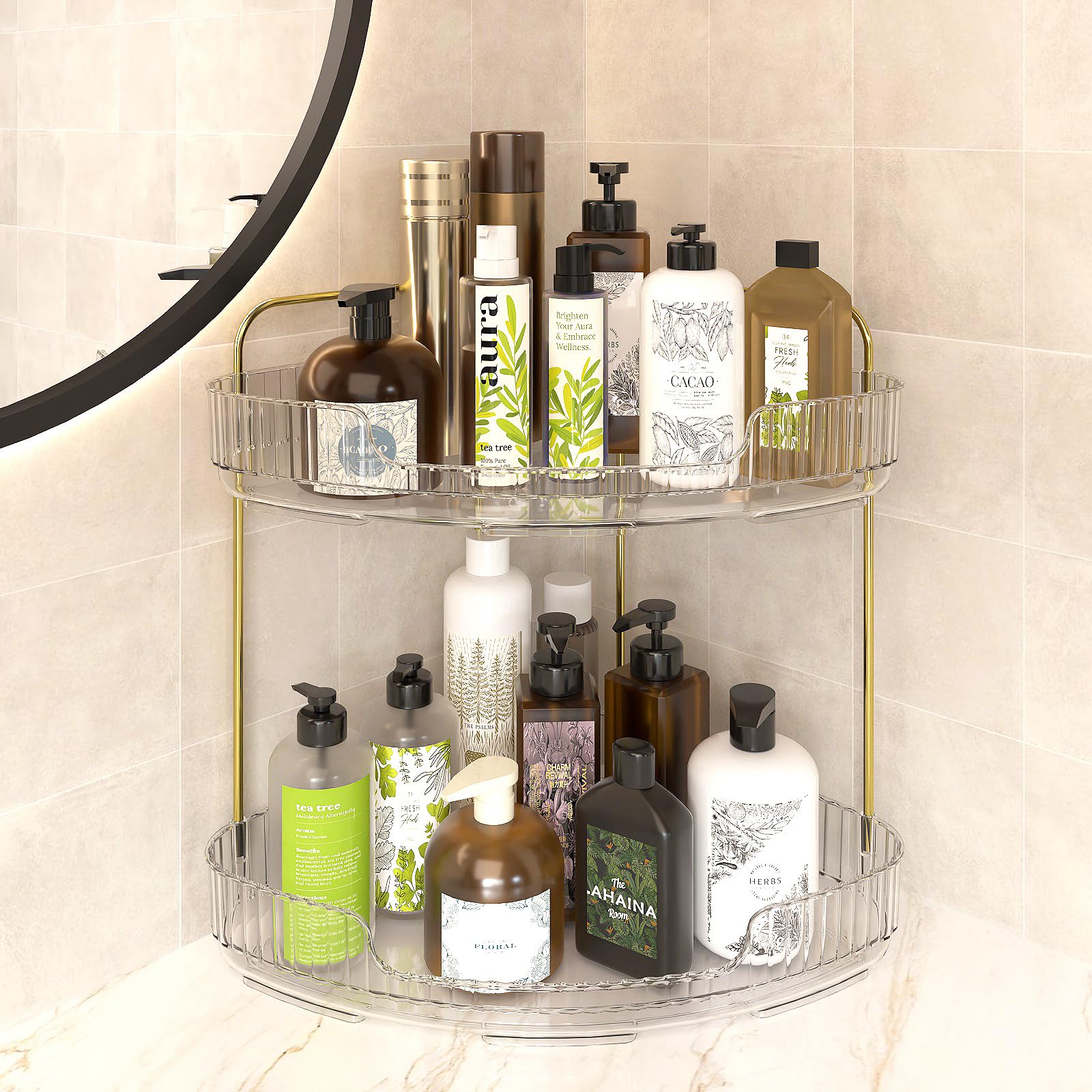 Acrylic Bathroom Tray, 2 Tier Corner Bathroom Organizer Countertop, Makeup Organizer For Vanity Dresser Kitchen, Corner Storage