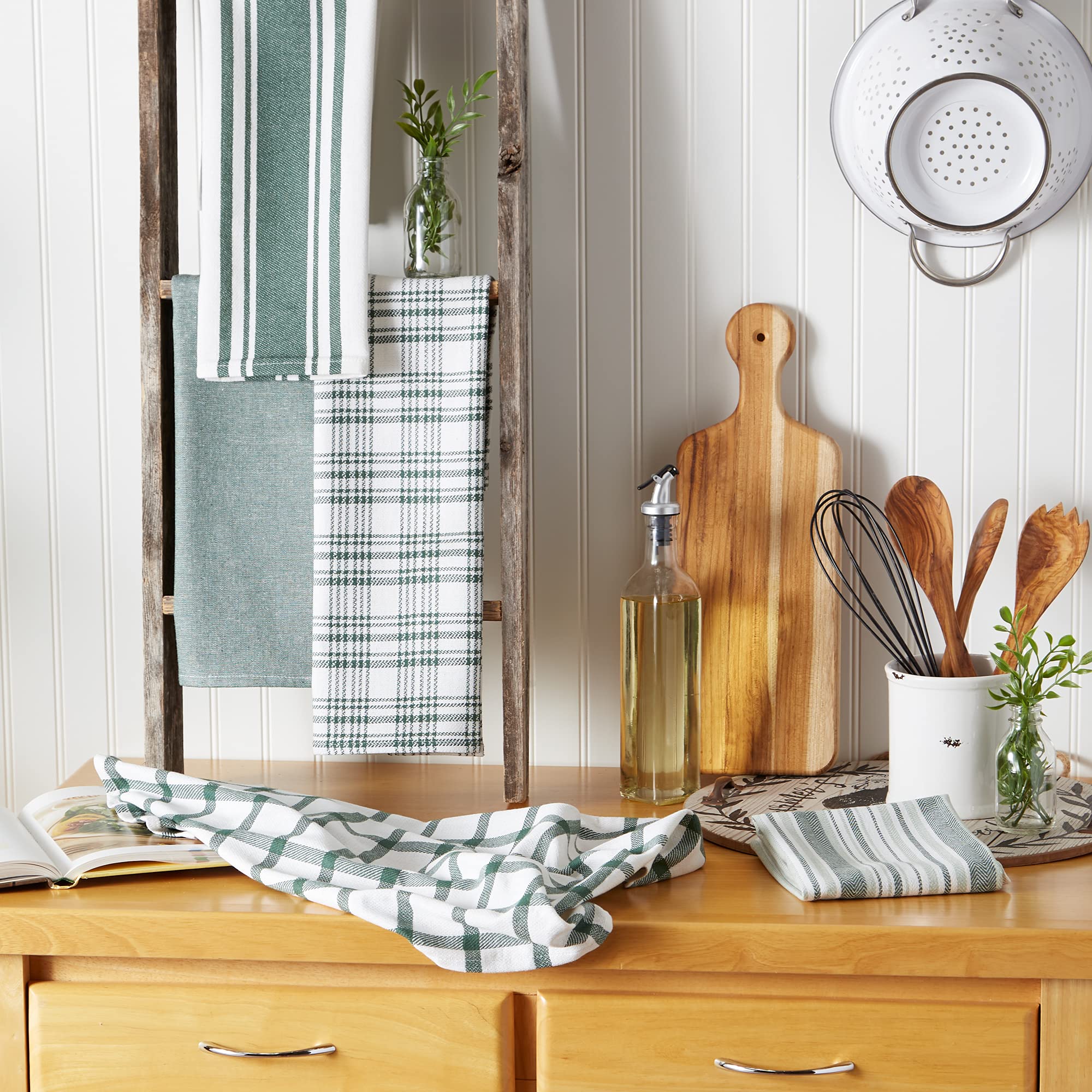 DII Asst Dark Green Woven Dishtowels (Set of 5)