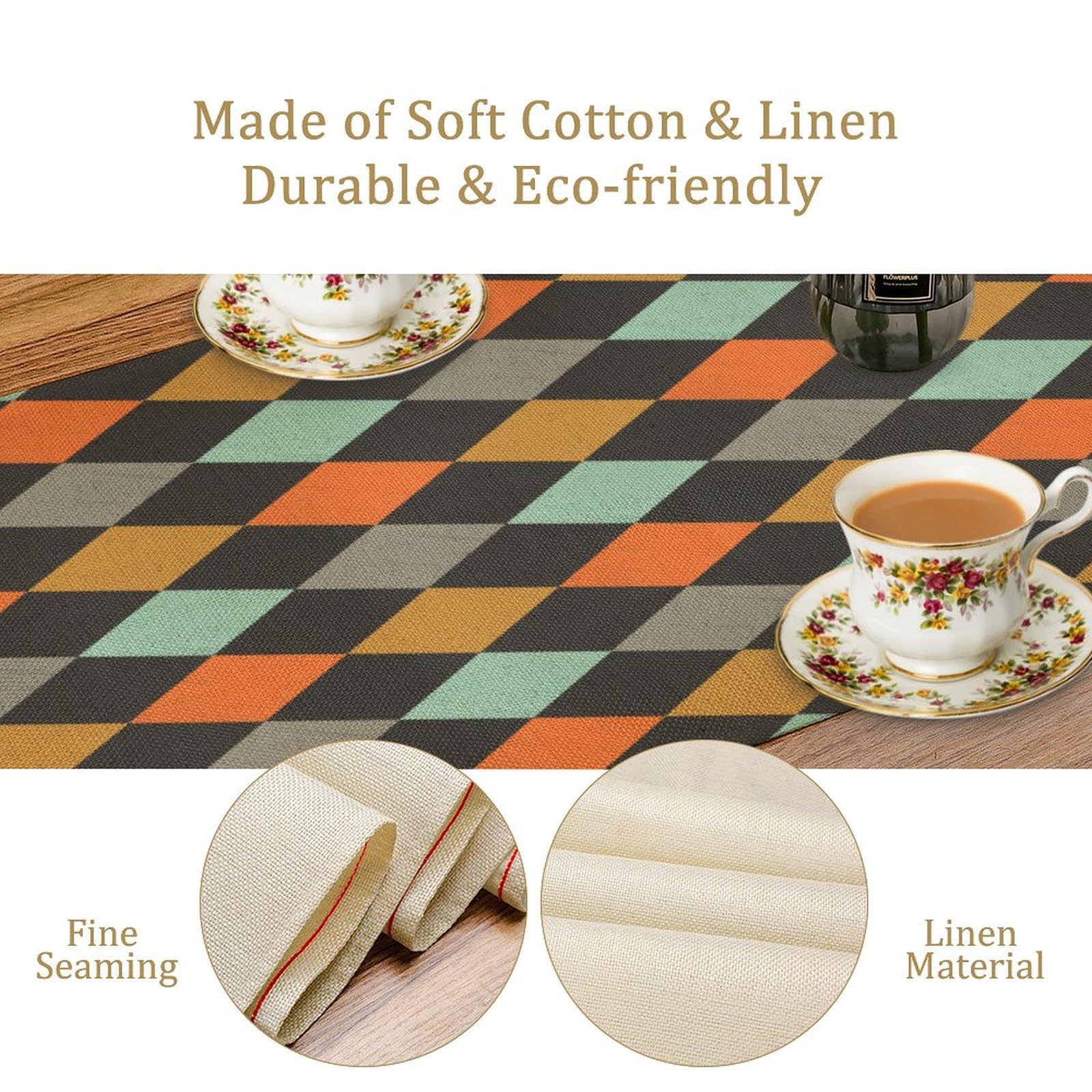 Geometric Style Table Runner, Vintage Argyle Texture Tabletop Collection Table Runner For Kitchen Dining Banquet Restaurant Indo