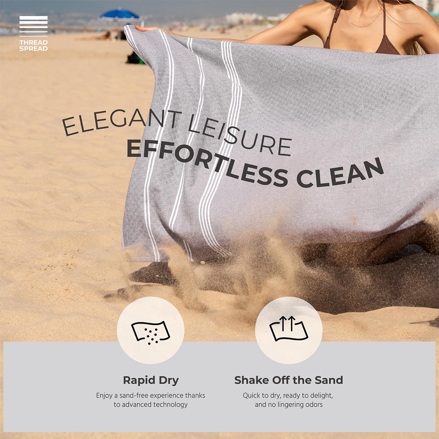 Thread Spread Turkish Cotton Beach Towels 2 Pack - 39'' X 71'' Quick Dry Sand Free Beach Towels For Adults - Oversized, Large, L