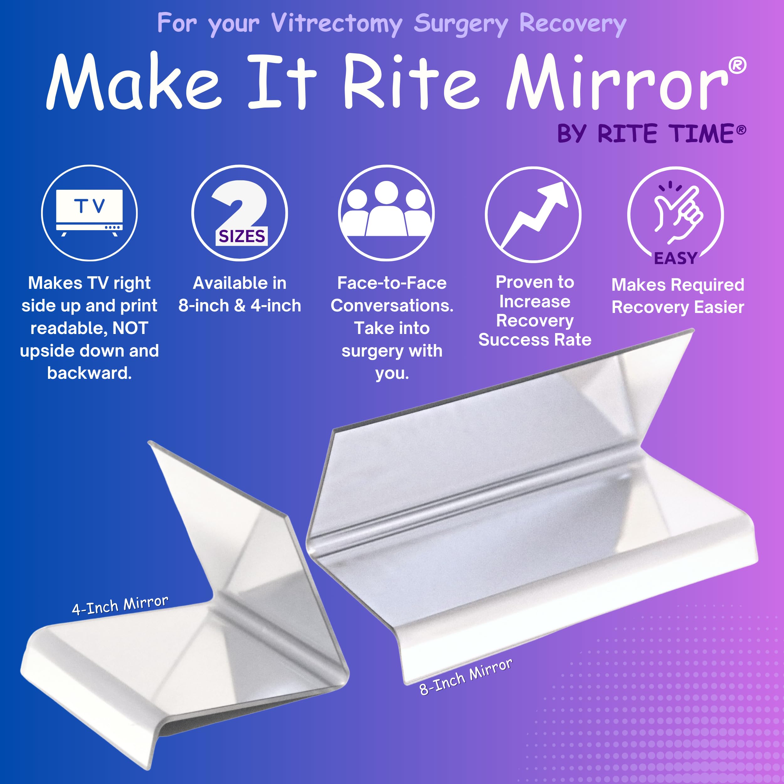 Make It Rite Mirror 4 Wide 2-Way For Face Down Vitrectomy Eyesight And Covid-19 Proning Lung Recovery