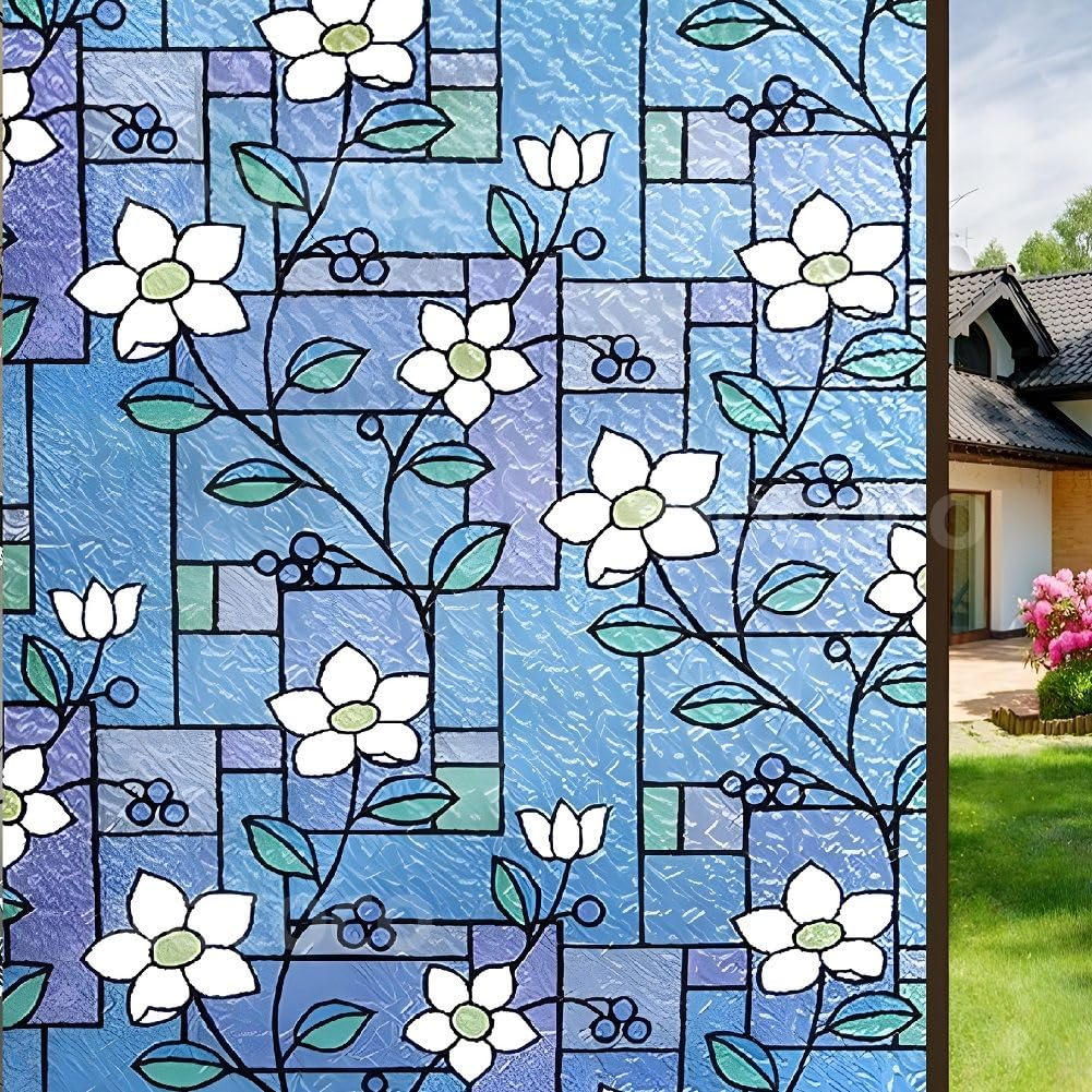 Mococo Sea Blue Privacy Window Film Frosting Film Window Sticker Frosted Vinyl Sheets For Front Door Bathroom Sidelight Small Wi