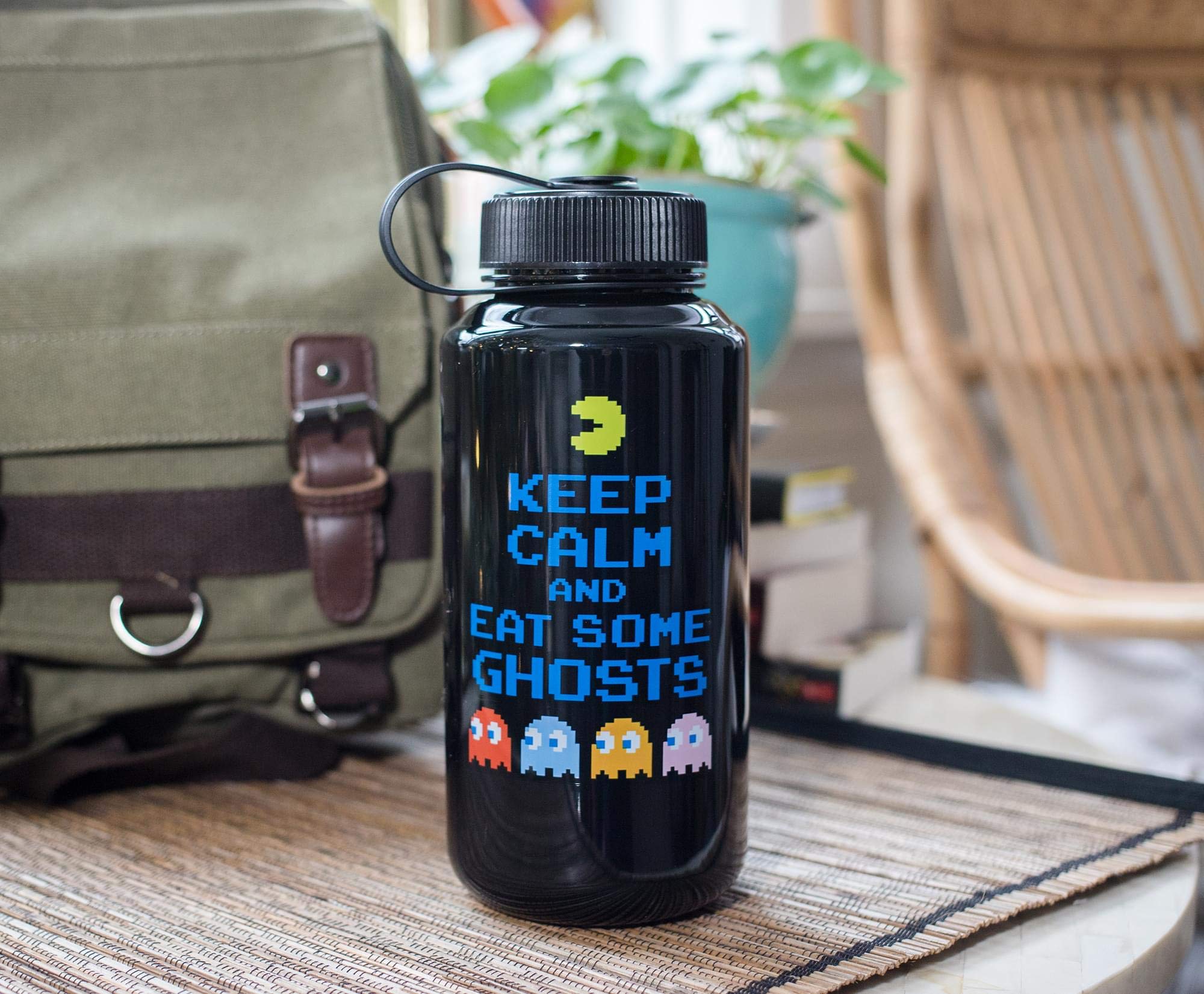 Pac-Man ''Keep Calm And Eat Some Ghosts'' Plastic Water Bottle | Holds 32 Ounces