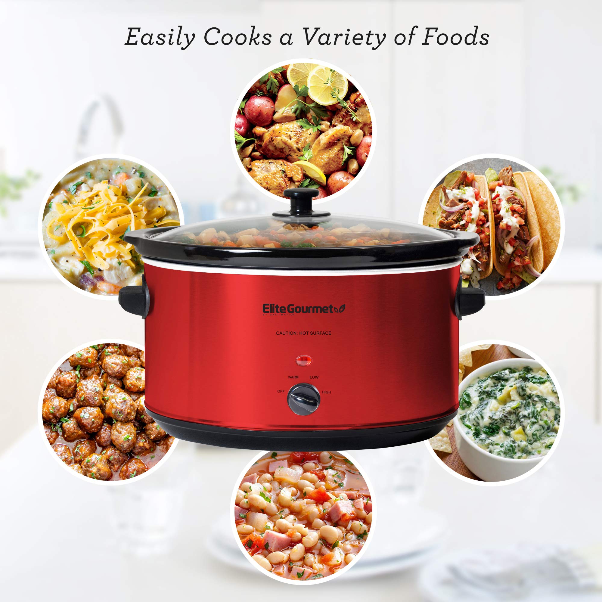 Elite Gourmet Mst-900Rxt# Electric Ceramic Xl Jumbo Slow Cooker, Adjustable Temp, Entrees, Sauces, Stews & Dips, Dishwasher Safe
