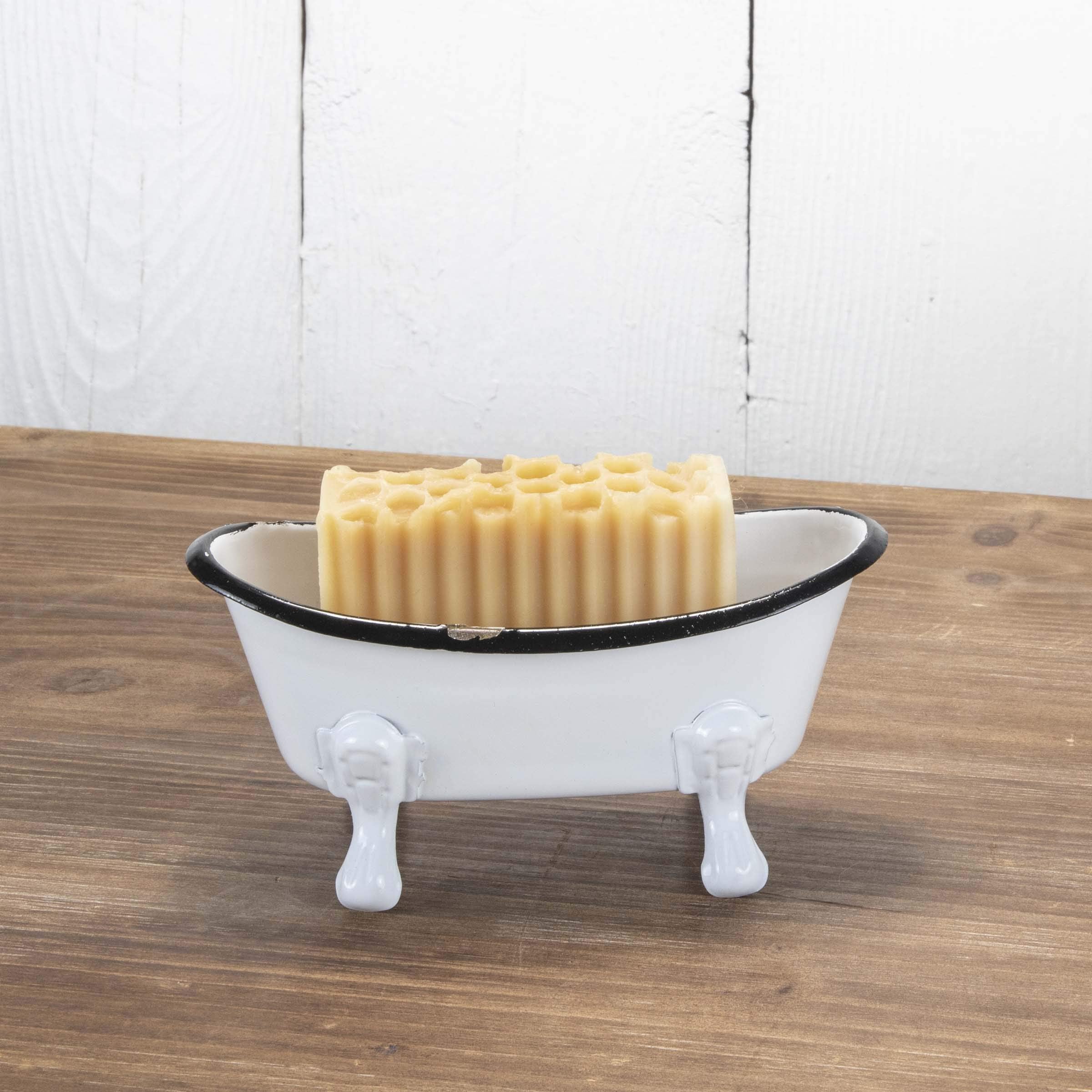Foreside Home & Garden Black Rim White Enamel Bathtub Soap Dish