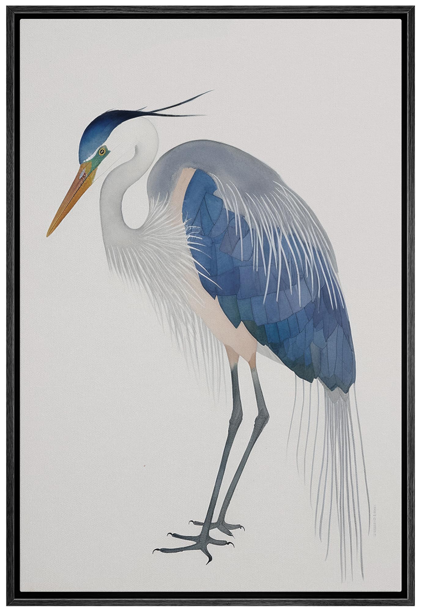 Wall26 Framed Canvas Print Wall Art Blue Heron Bird Portrait Pastel Watercolor Animals Wilderness Illustrations Modern Art Antiq