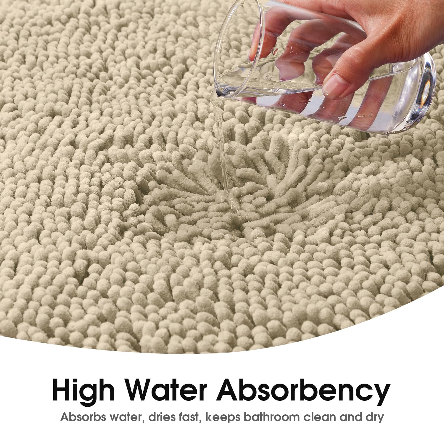 Homeideas 3 Pieces Beige Bathroom Rugs Set, Ultra Soft Non Slip Bath Rug And Absorbent Chenille Bath Mat, Includes U-Shaped Cont