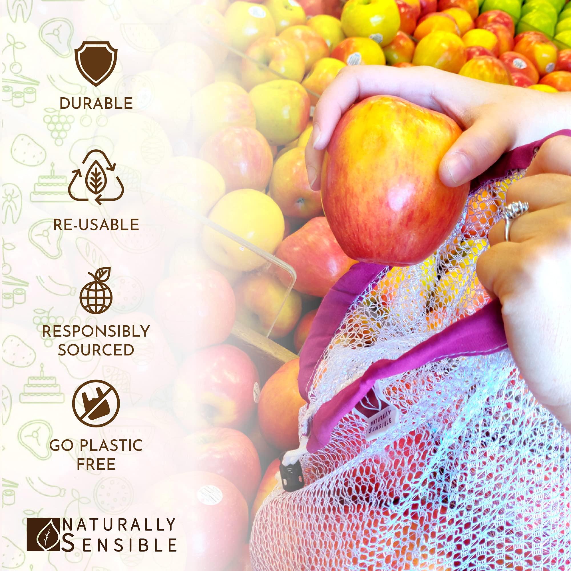 Naturally Sensible The Original Eco Friendly See Through Washable And Reusable Produce Bags - Soft Premium Lightweight Nylon Mes