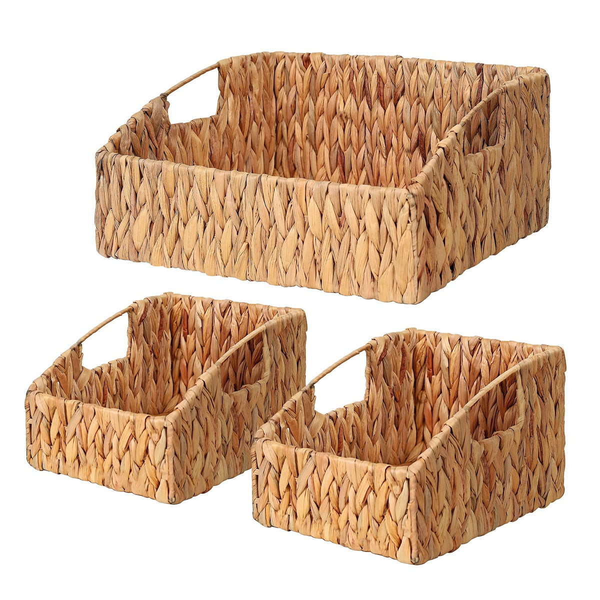 Ollieroo Natural Water Hyacinth Storage Baskets, Handwoven Wicker Storage Bins With Built-In Handles, Storage Container Baskets