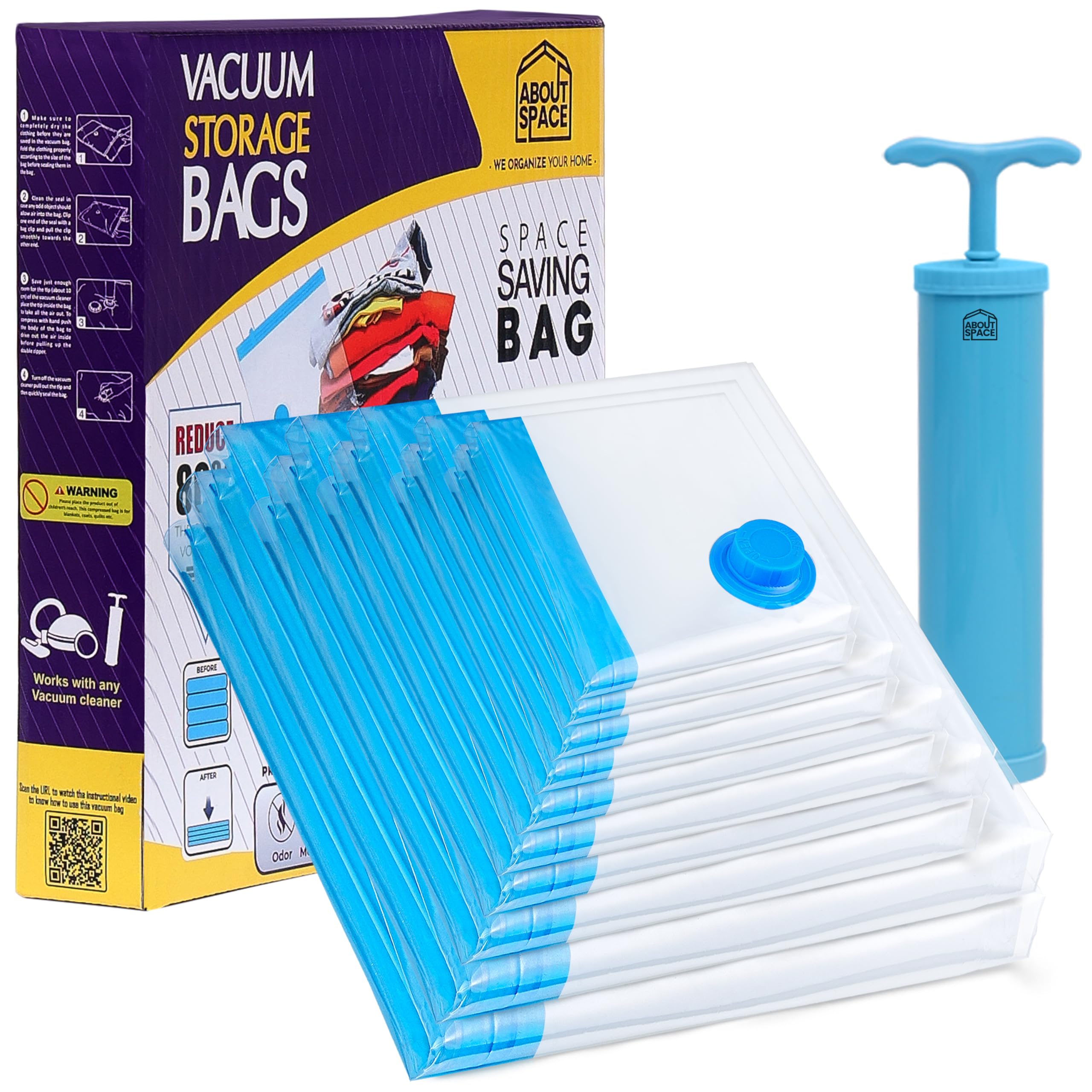 About Space Vacuum Compression Bags (10 Pack) With Hand Pump | 2Xjumbo/2Jumbo/2L/2M/2S Zip Seal Storage Bags | HeavyDuty Airti