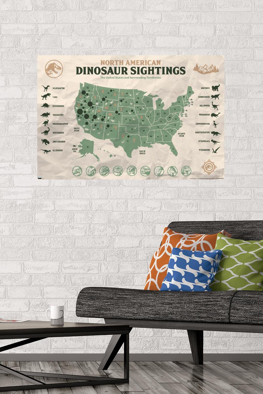 Trends International Jurassic World: Dominion - North American Dinosaur Map Wall Poster, 22.375'' X 34'', Unframed Version
