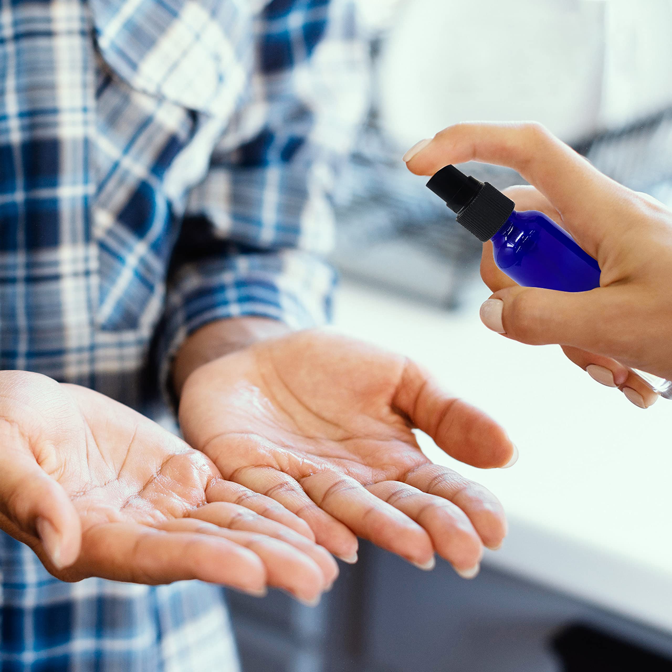 Nevlers 24 Pk 1 Oz Blue Small Glass Spray Bottles For Essential Oils - Perfume |Refillable Travel Size Spray Bottle Set Includes