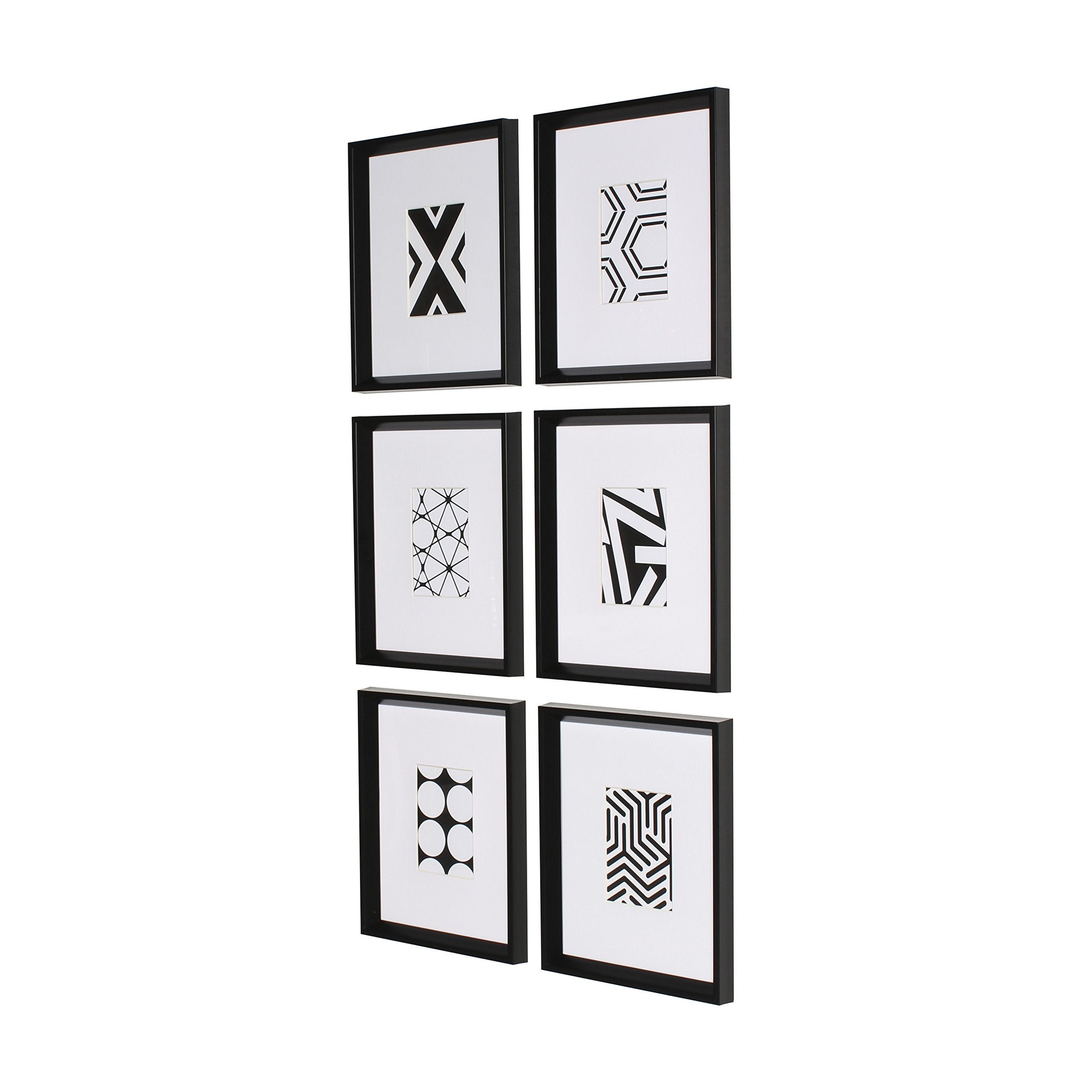 Kate And Laurel Calter 6 Framed Modern Black And White Geometric Abstract Art Prints, Black