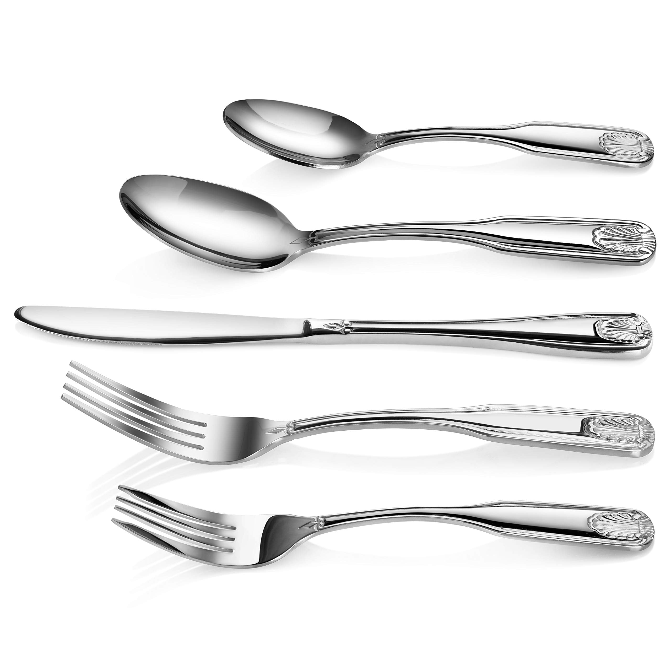 New Star Foodservice 58918 Shell Pattern, 18/0 Stainless Steel, 60 Piece Flatware Set