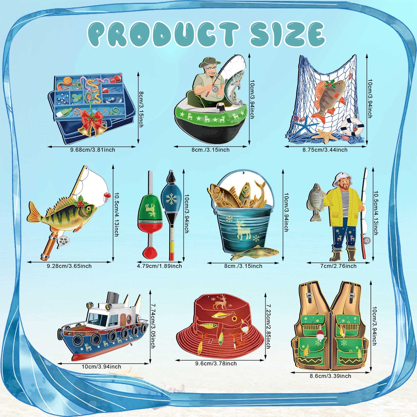 Amyhill 30 Pcs Fisherman Collection Ornaments Fishing Wooden Christmas Tree Ornament Fish Ornaments Fishing Lake Decor for Chris