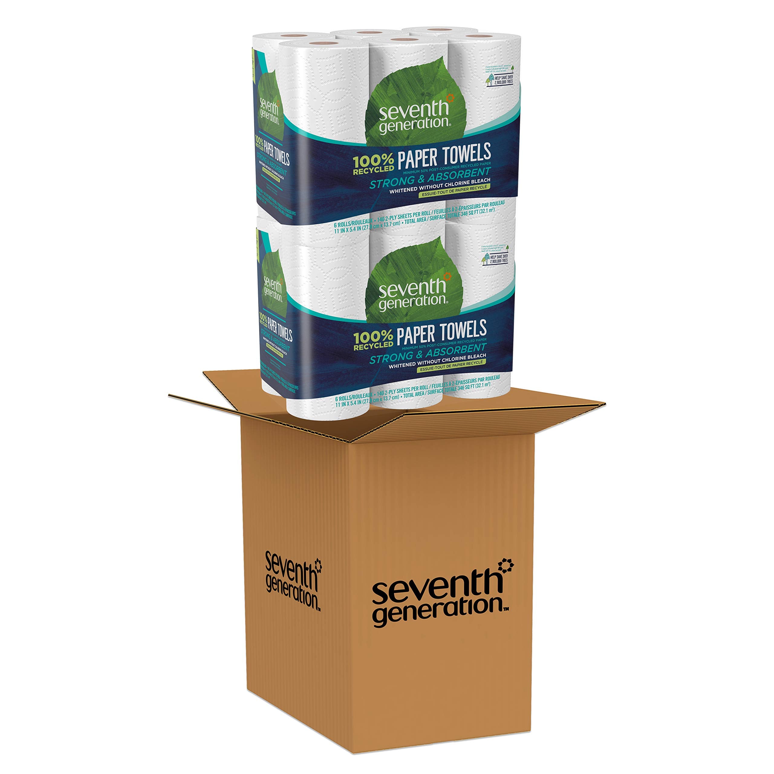 Seventh Generation Paper Towels  100% Recycled Paper  2-Ply  6 Roll  6 Count (Pack of 2)