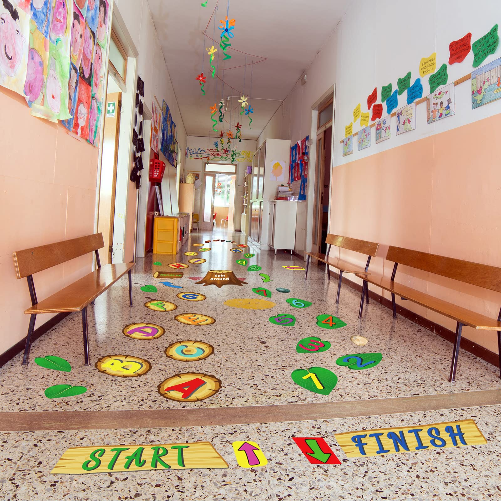 115 Pieces Alphabet And Number Diy Hopscotch Education Floor Decal Jungle Hopping Game Wooden Logs Decals Hopscotch Game For Bab