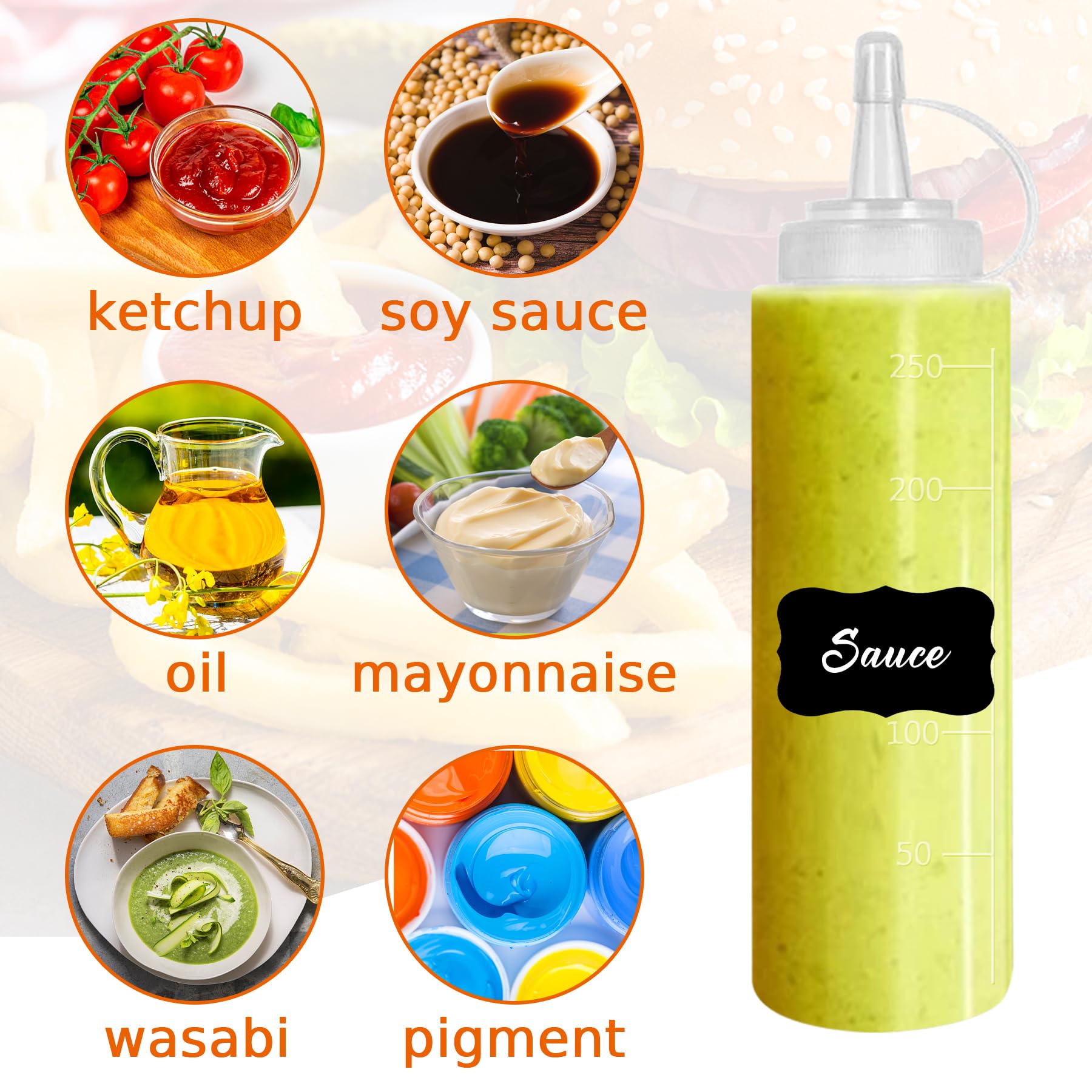 Hajoyful Squeeze Bottle Condiment Squeeze Bottles Plastic Ketchup Squeeze Squirt Bottle For Sauce, Bbq, Dressing, Paint, Worksho