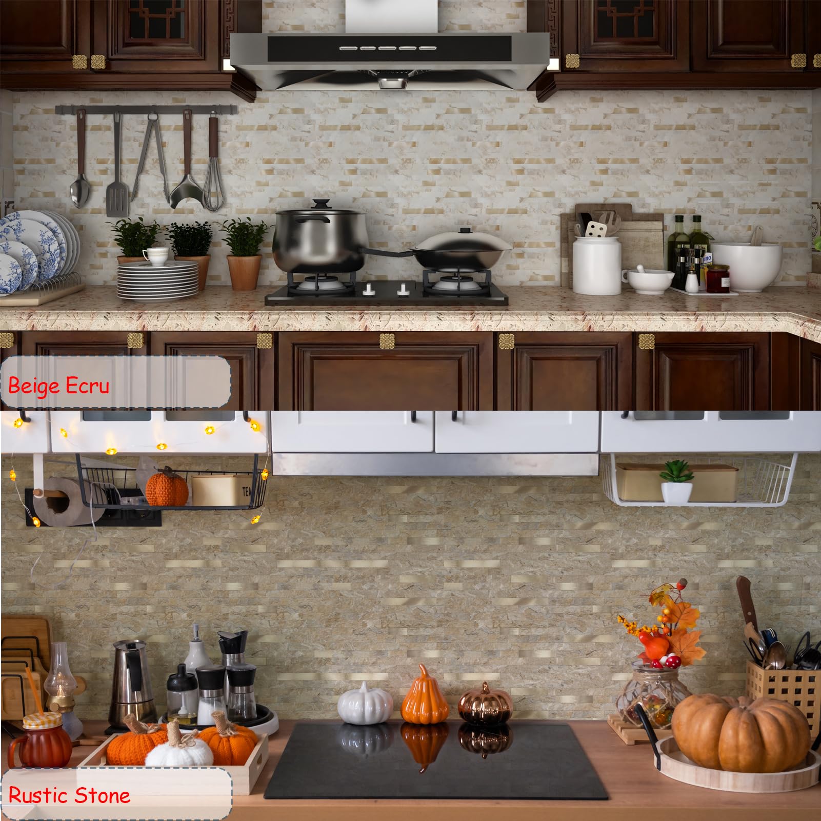 Yipscazo 10 Sheets Peel and Stick Stone Metal Tile Backsplash, Stick on Tiles for Backsplash Kitchen, Bathroom, Laundry Room, Ca