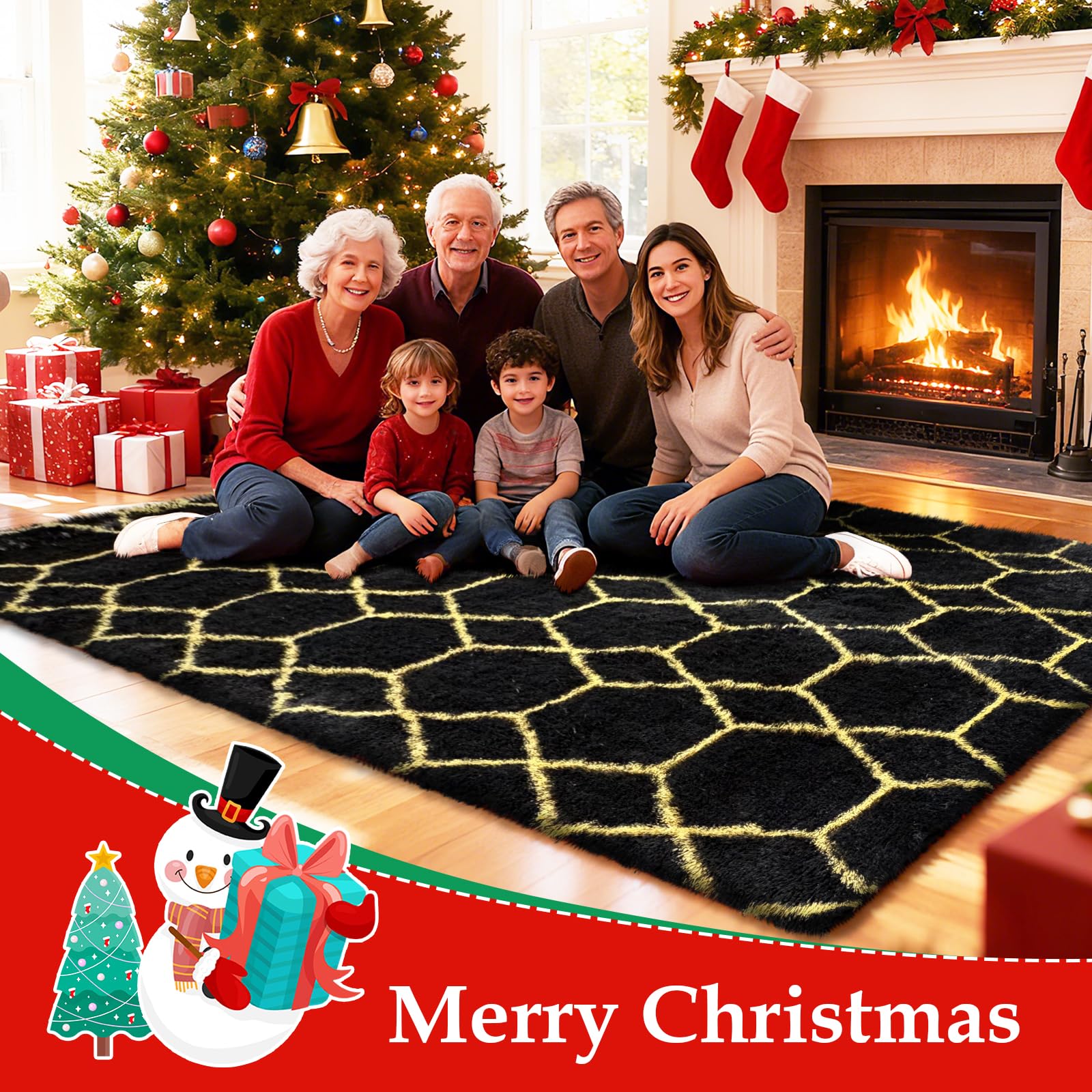 Shag Area Rug for Bedroom 4x6,Fluffy Area Rugs for Living Room,Geometric Soft Fuzzy Rug Non-Shedding Indoor Plush Carpet for Kid