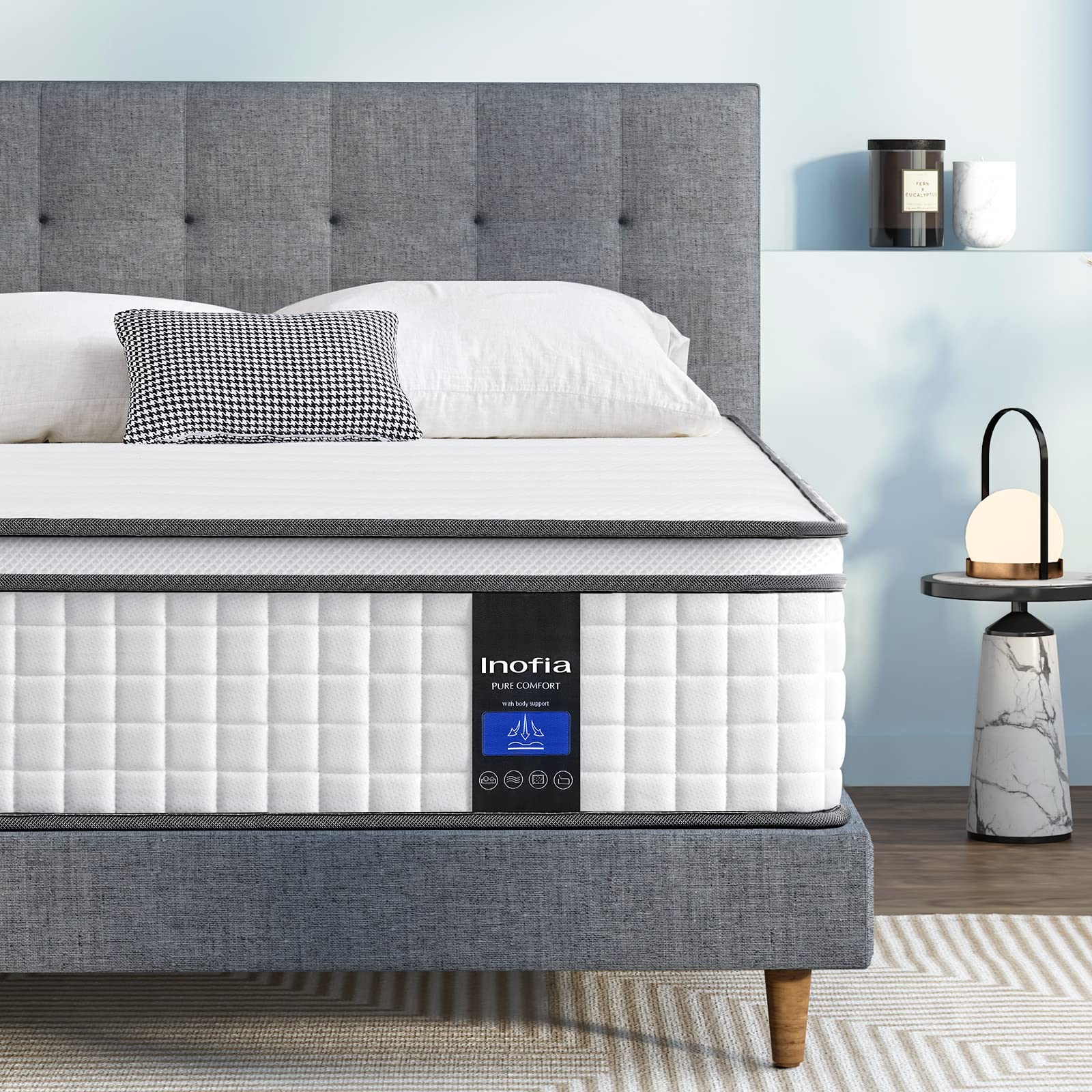 Inofia Twin Xl Mattress, 10 Inch Xlong Twin Hybrid Mattress, Cool Memory Foam With Motion Isolating Individually Wrapped Coils,