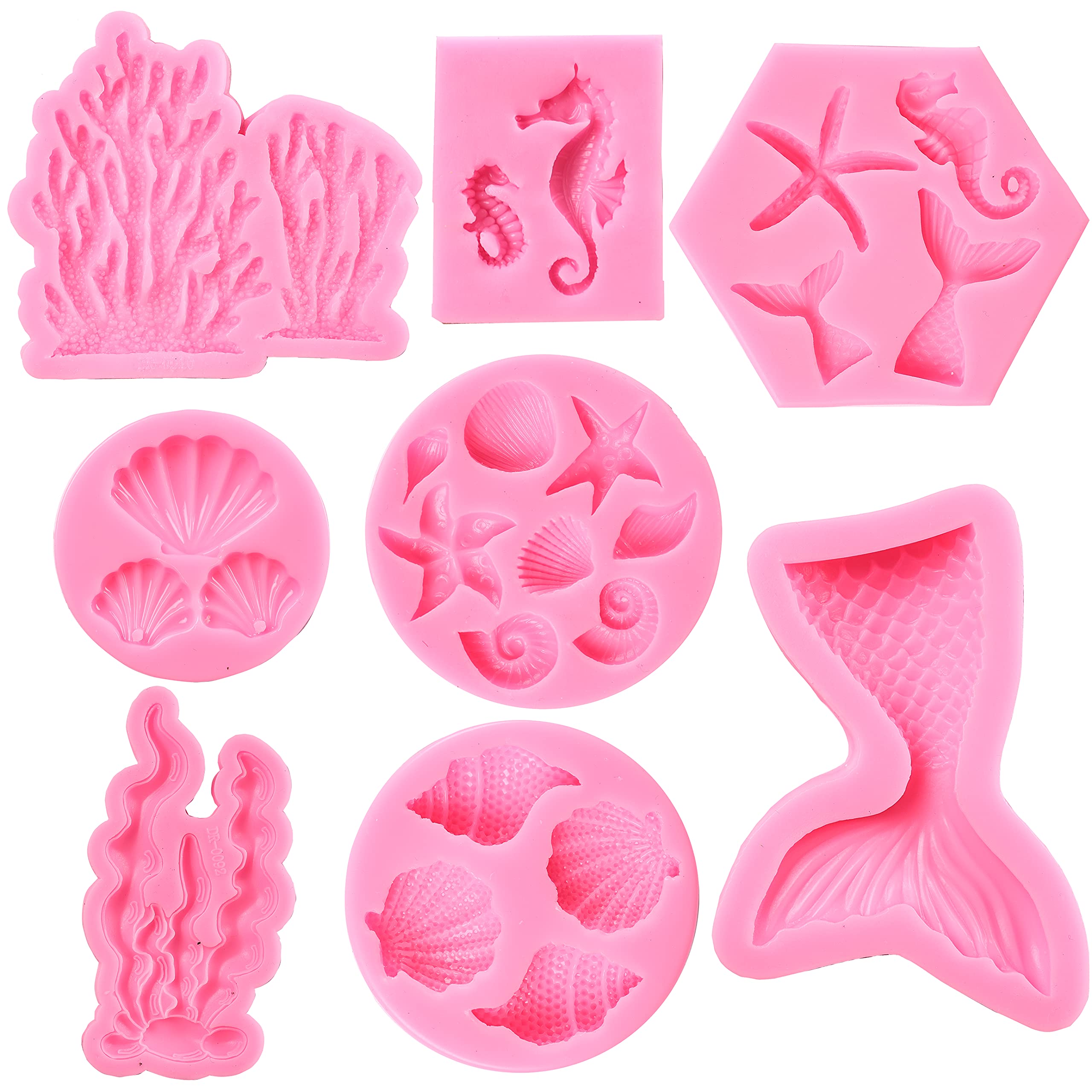 Gelifatle Mermaid Theme Cake Mold, Mermaid, Shell, Seaweed, Coral Silicone Mold Cupcake Toppers Mold For Candy,Chocolate,Fondant