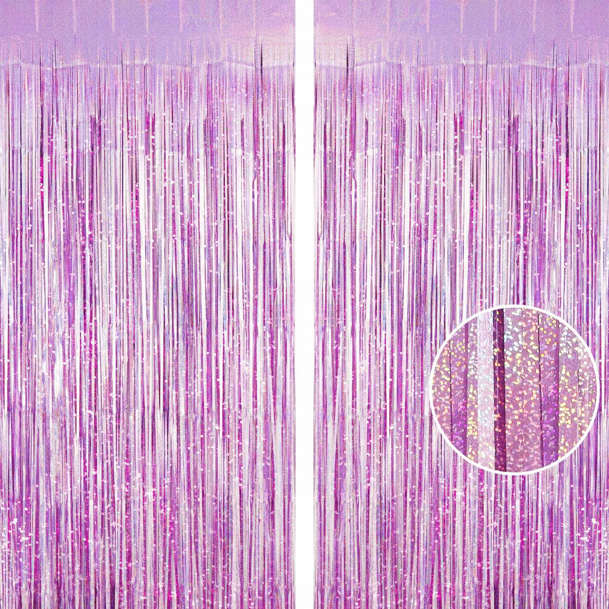 Light Purple Fringe Curtain Backdrop, 2 Pack Tinsel Foil Fringe Curtains Party Decorations Streamers, Xmas Light Purple Metallic