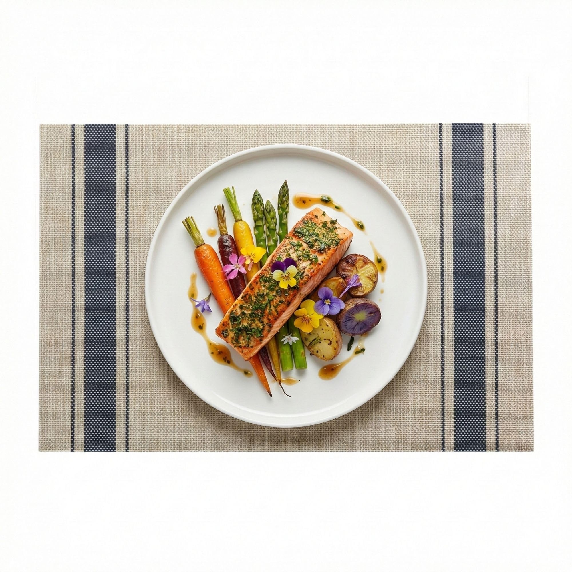 Restaurantware French Countryside 16 x 12 Inch Dining Table Placemats Set Of 6 Heat-Tolerant Kitchen Table Mats - Navy Stripe No