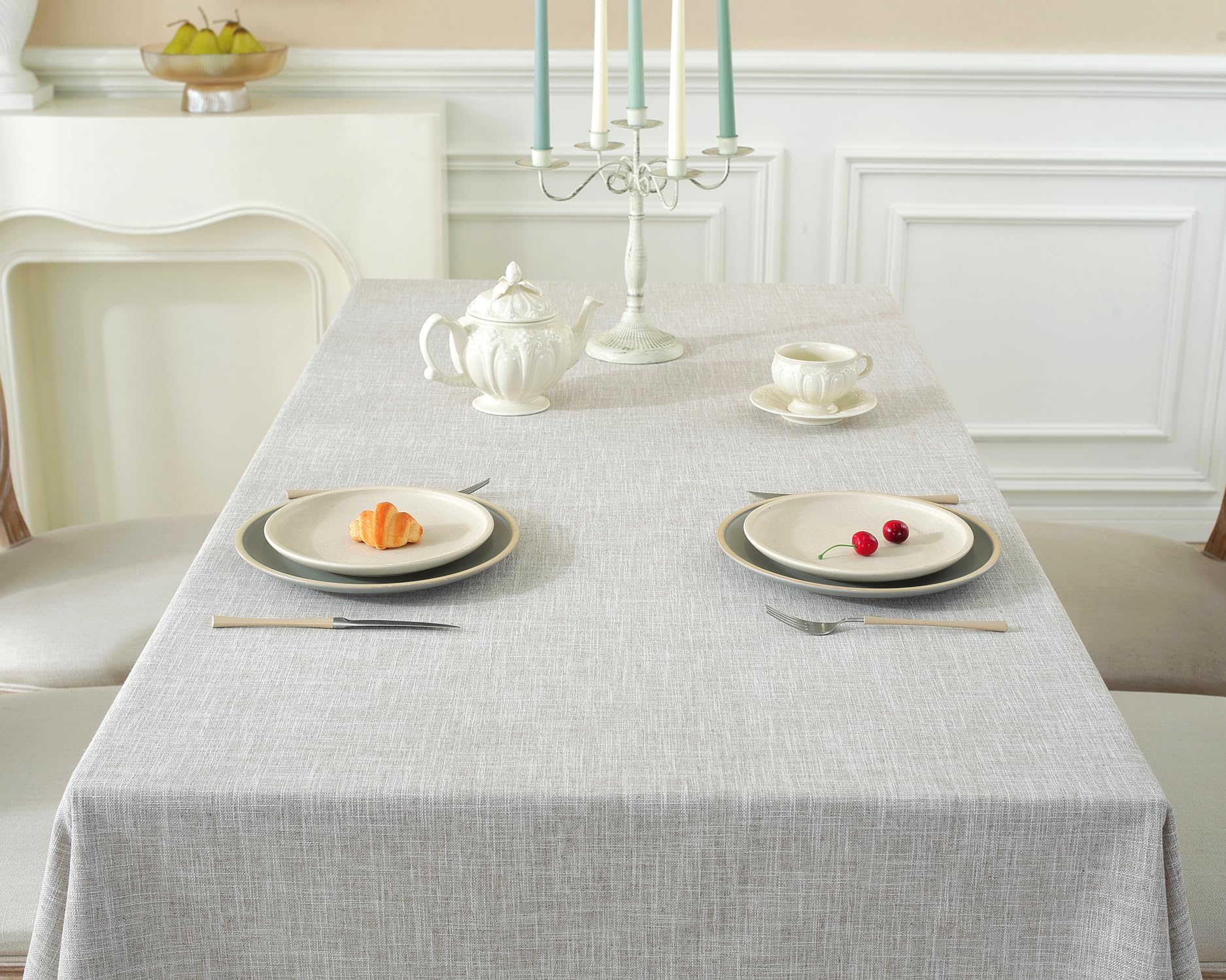 Textured Table Cloth For Rectangle Table, Heavy Duty Farmhouse Tablecloth Solid Cotton Linen Waterproof Wrinkle Free Burlap Tabl