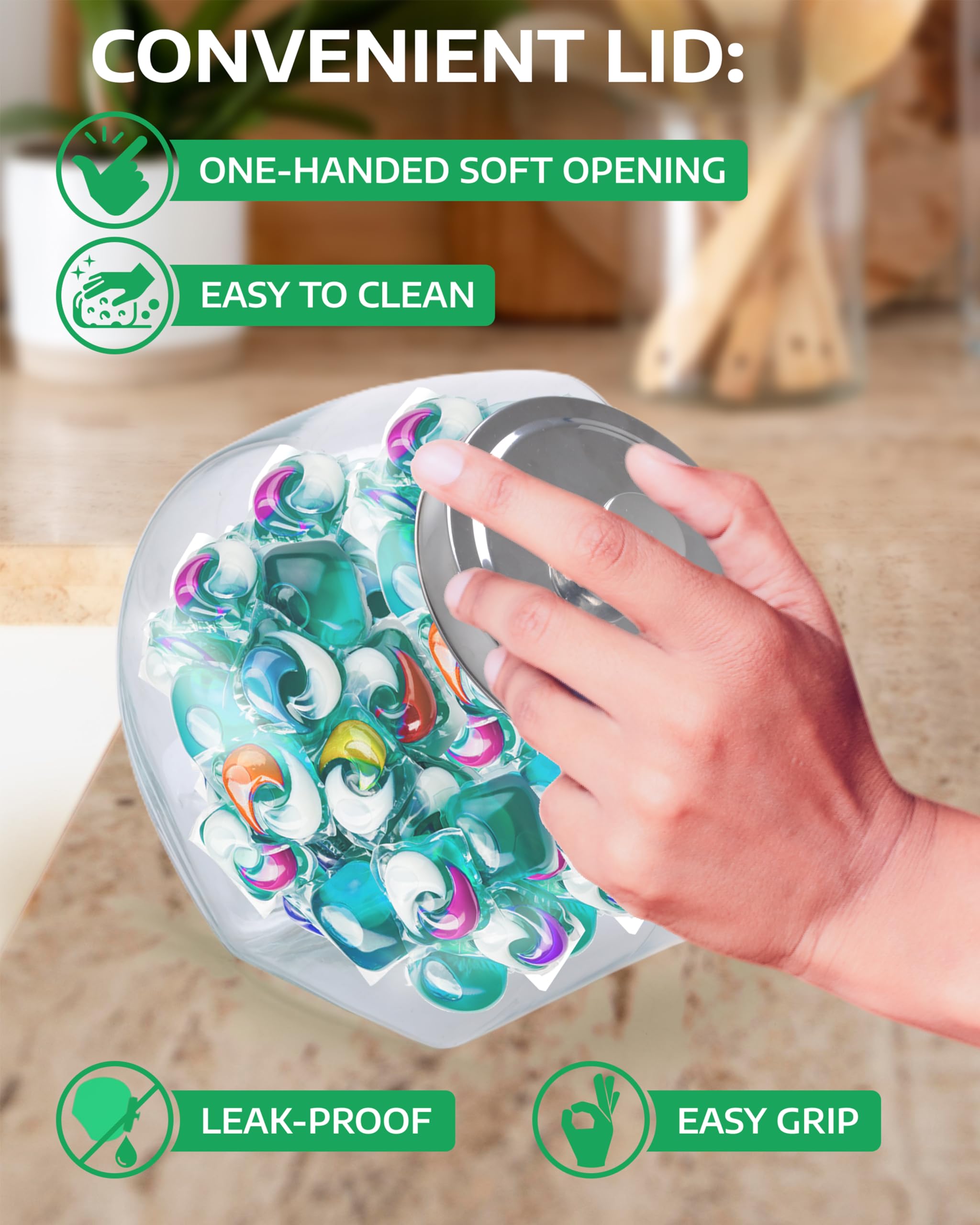 Skywin Glass Laundry Pod Container Jar With Lid - Laundry Pod Storage Container For Laundry Room Organization Laundry & Dishwash